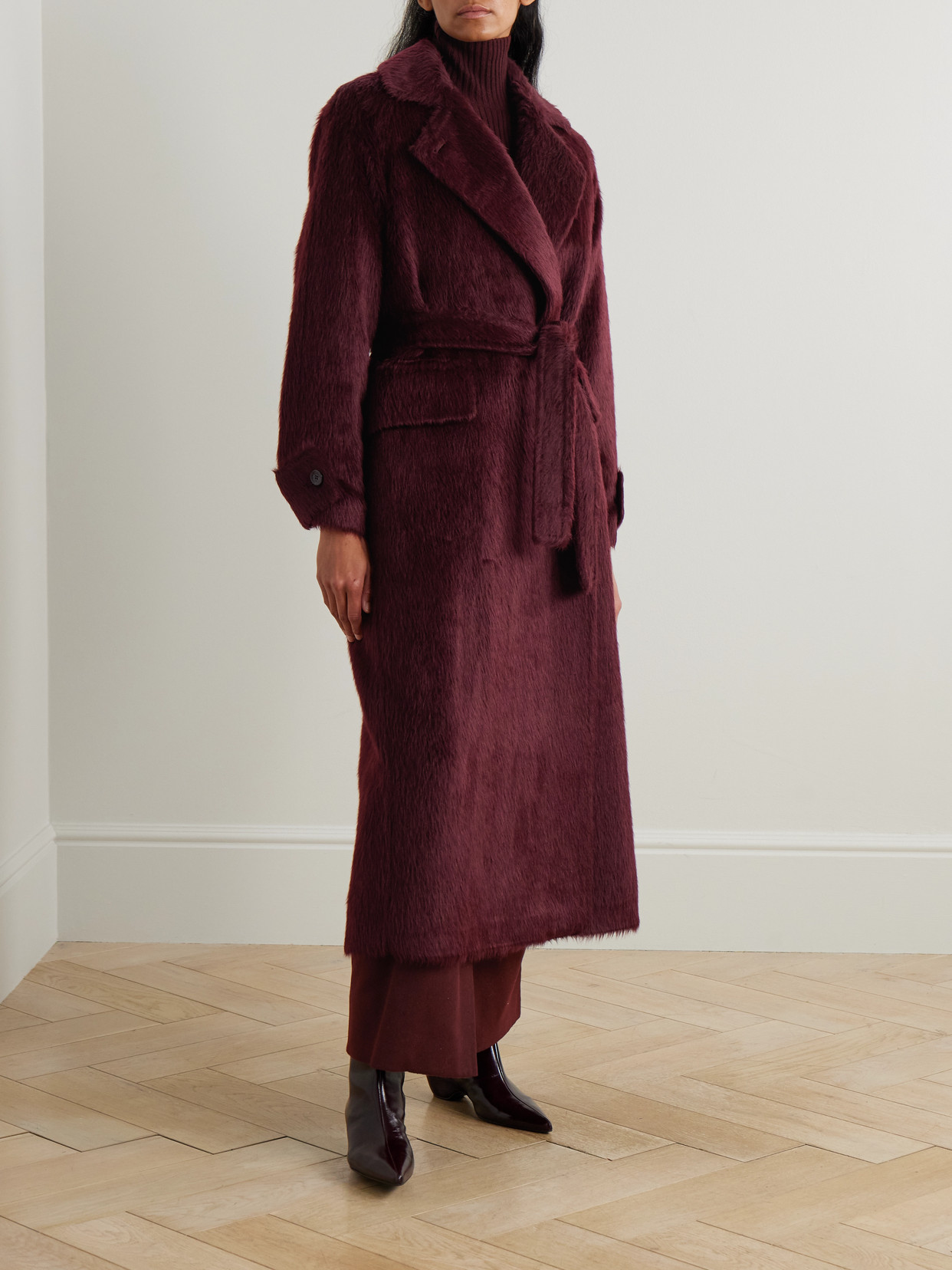 Max Mara Albata Belted Alpaca And Wool-blend Coat In Burgundy