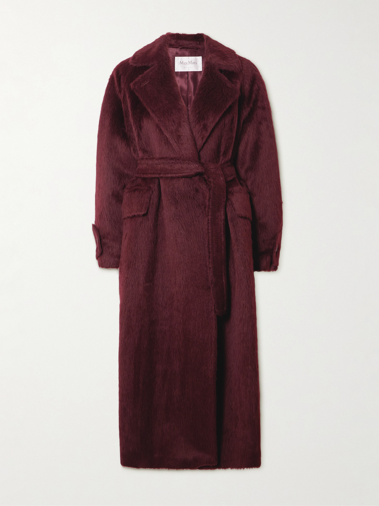 Max Mara Albata Belted Alpaca And Wool-blend Coat In Burgundy