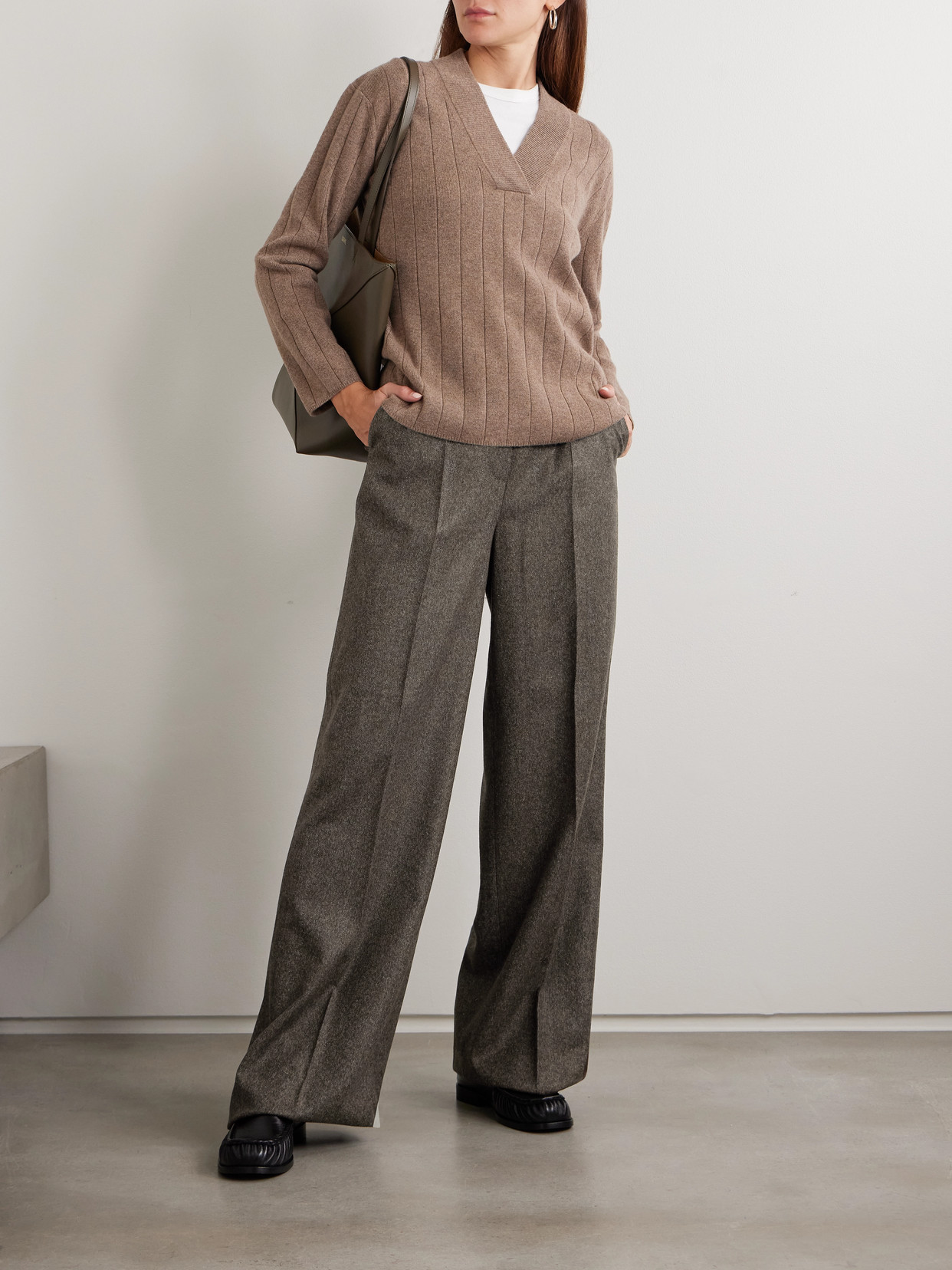 Max Mara Wool Wide-leg Pants In Gray