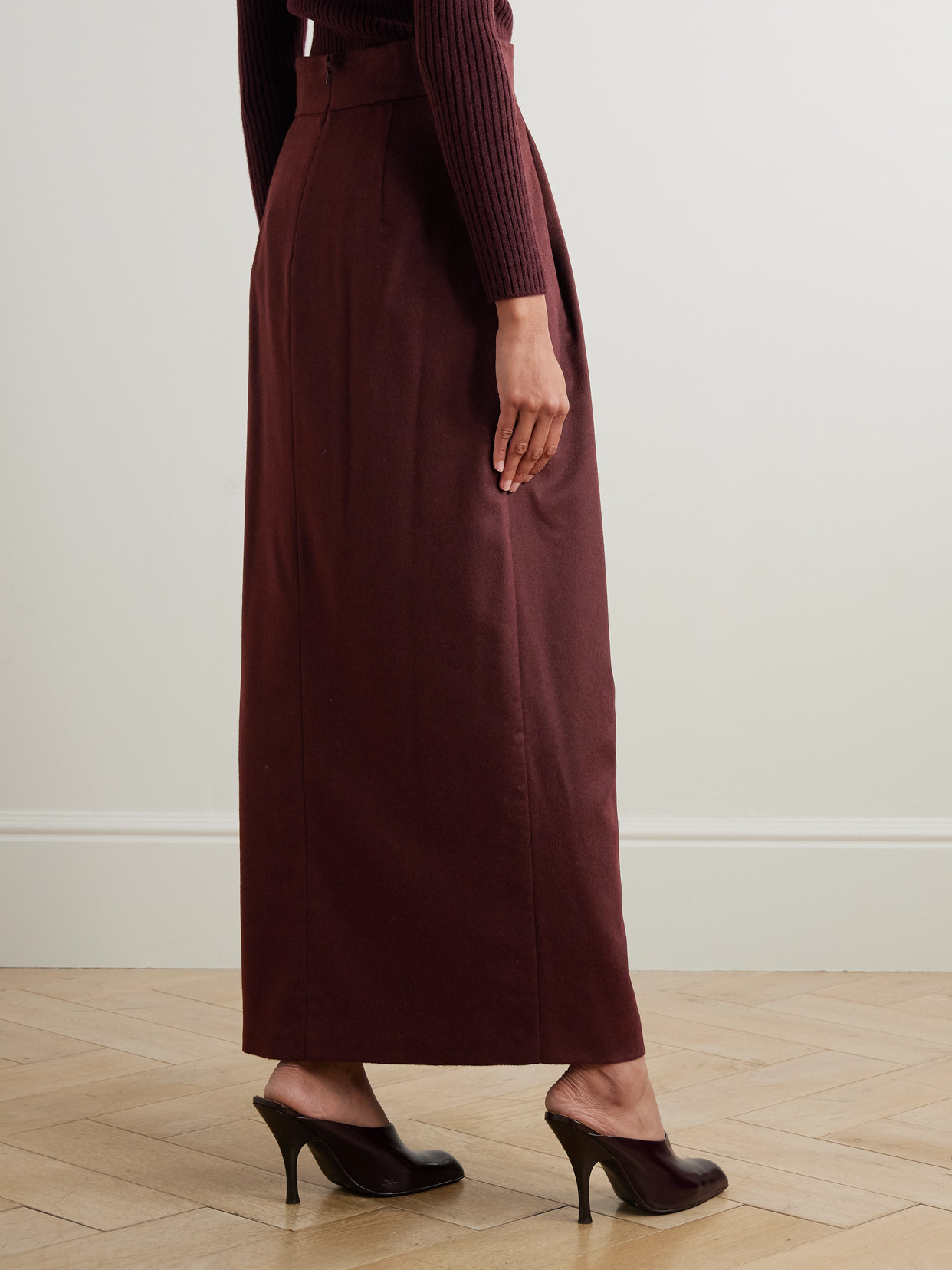 Max Mara Pleated Camel Hair Maxi Skirt In Brown