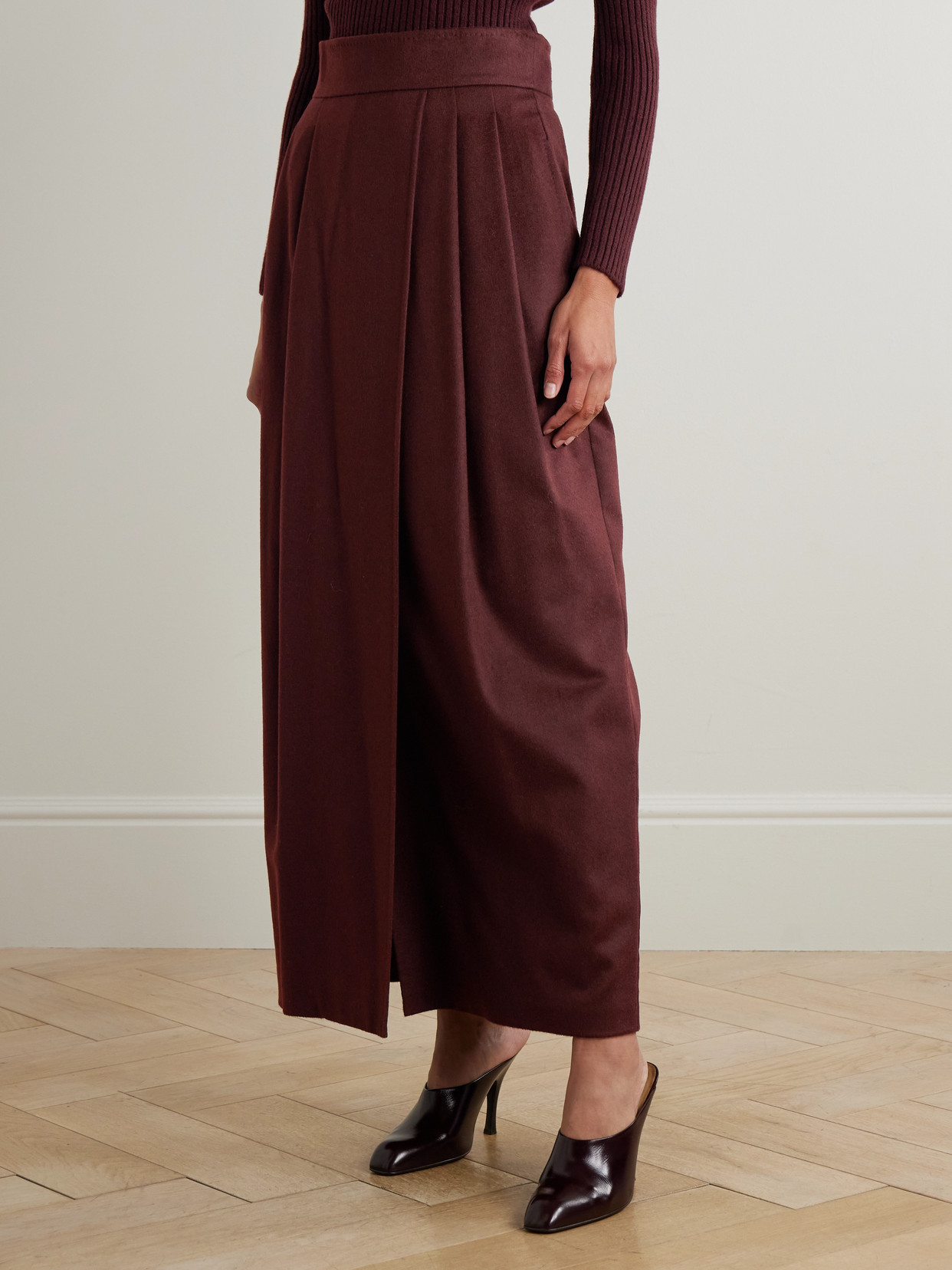 Max Mara Pleated Camel Hair Maxi Skirt In Brown