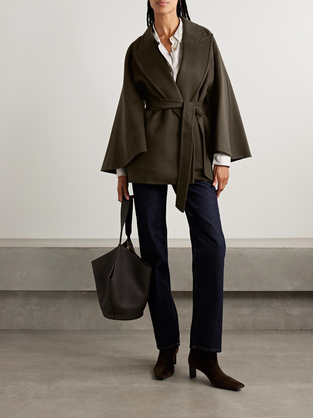 Max Mara Verna Belted Camel Hair Coat In Green
