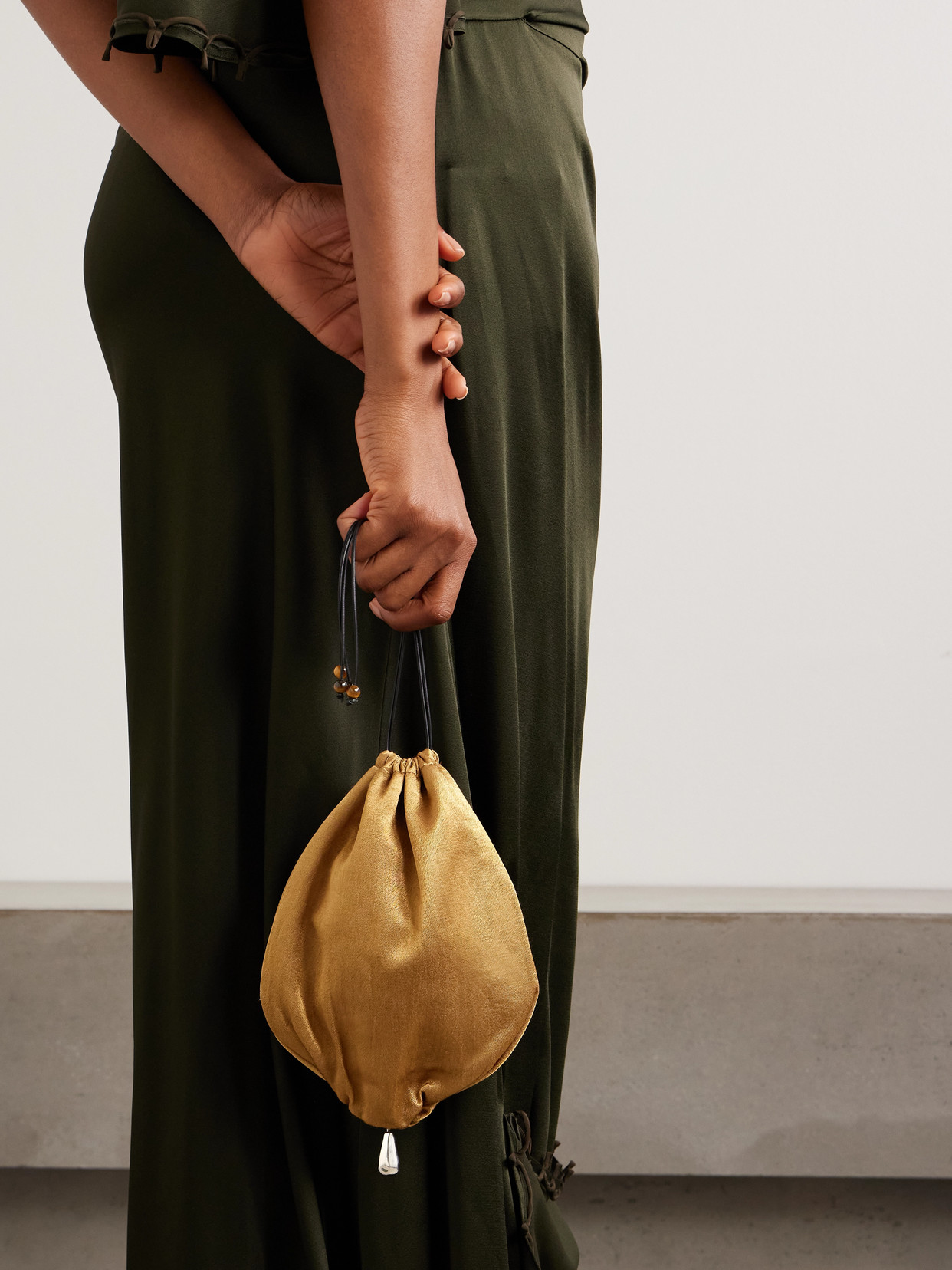Sophie Buhai Teardrop Embellished Satin Drawstring Pouch In Silver