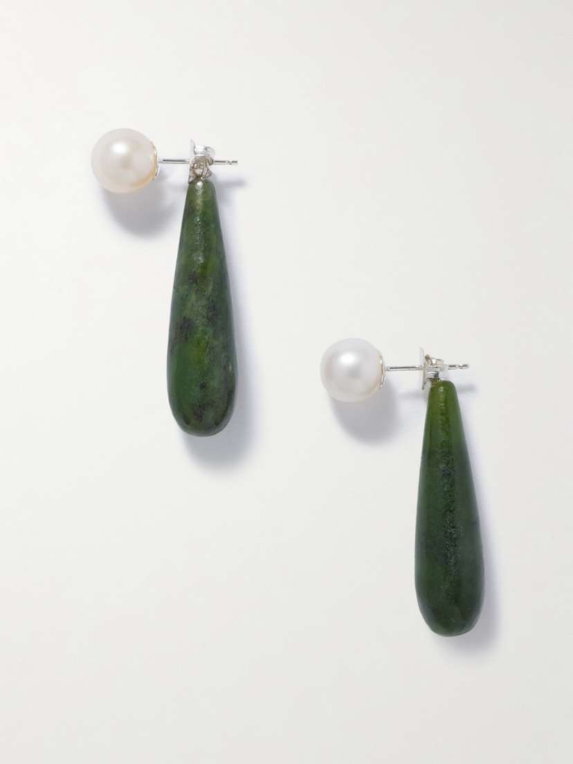 Sophie Buhai Small Angelyne Silver, Jade And Pearl Earrings