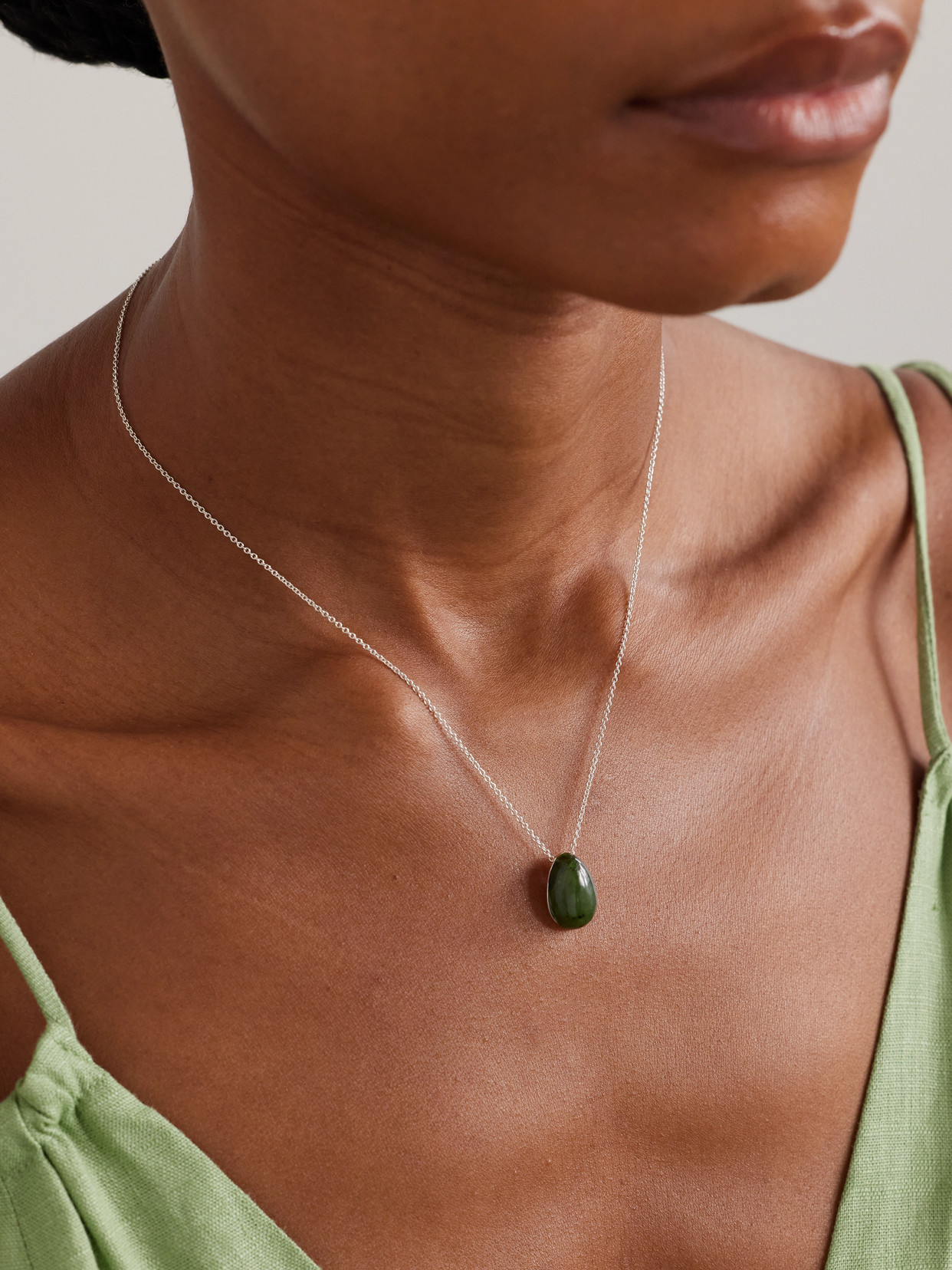 Sophie Buhai Tiny Egg Silver Jade Necklace In Green