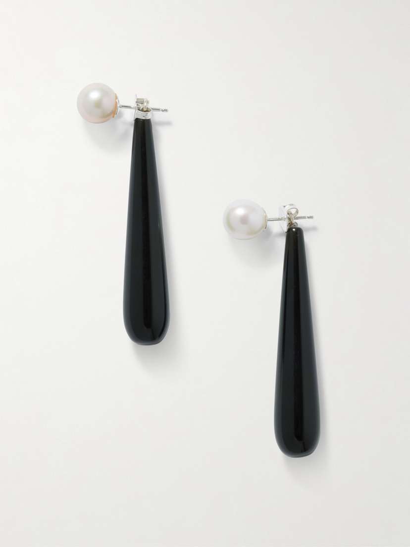 Sophie Buhai Medium Angelyne Onyx And Pearl Earrings