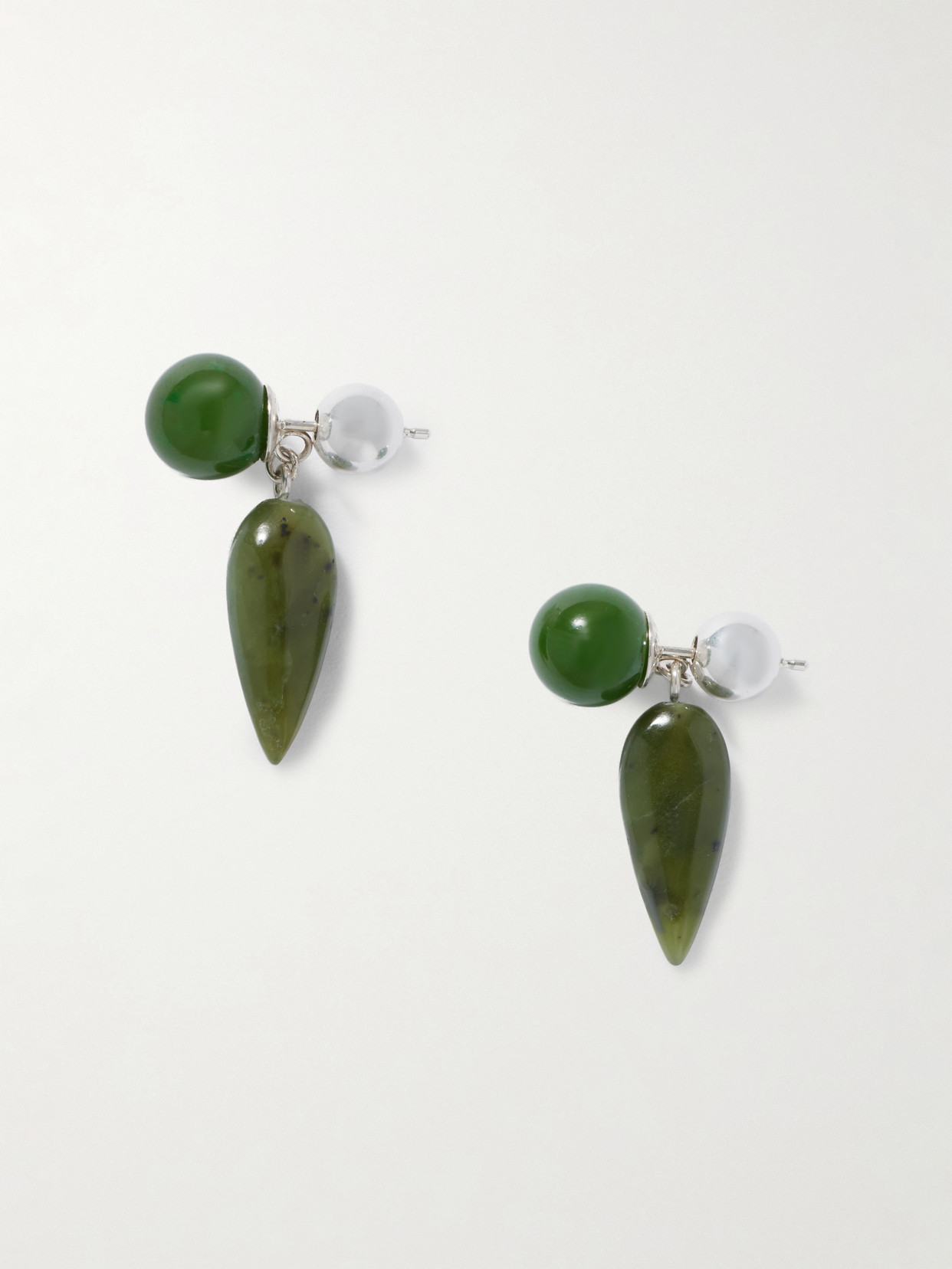 Sophie Buhai Tiny Phoenician Jade And Silver Earrings In Green