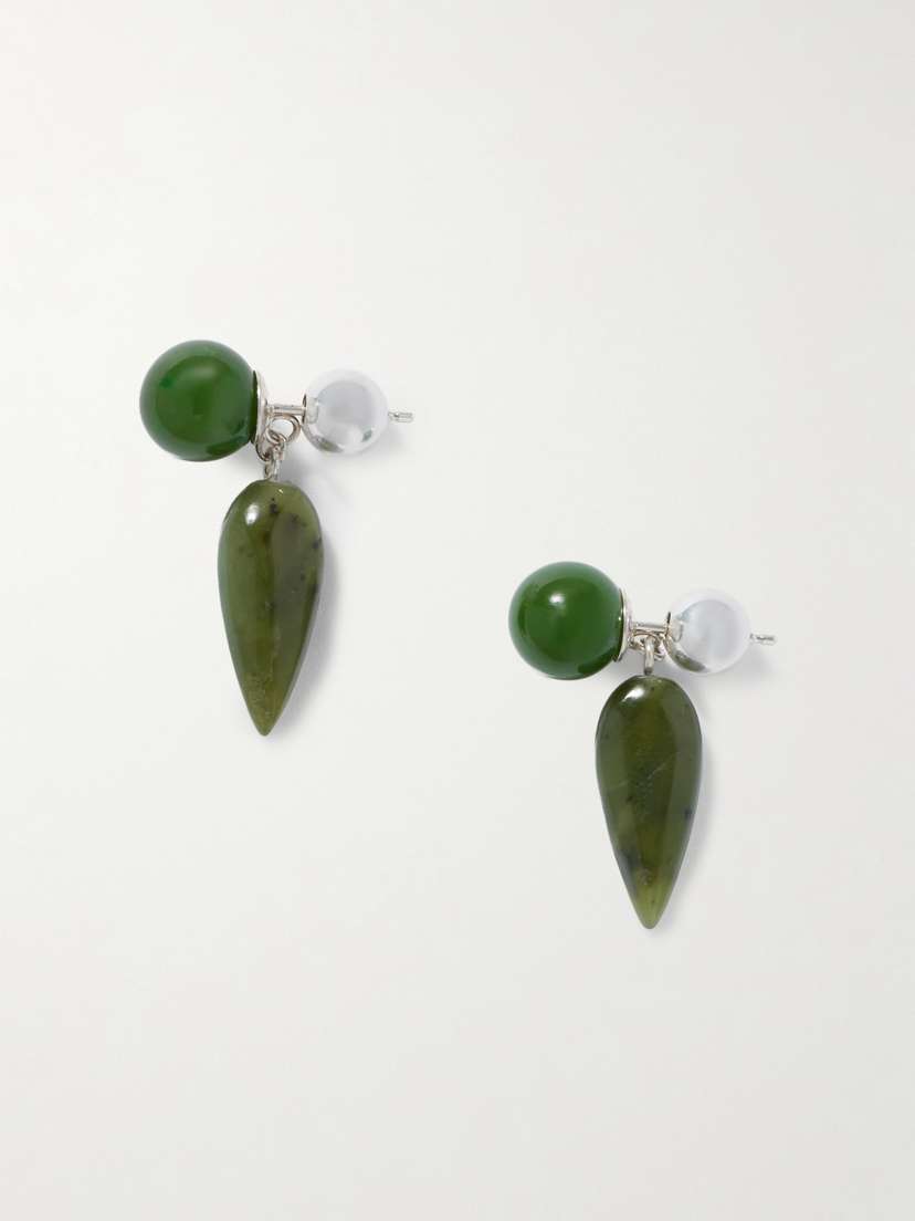 Sophie Buhai Tiny Phoenician Jade And Silver Earrings