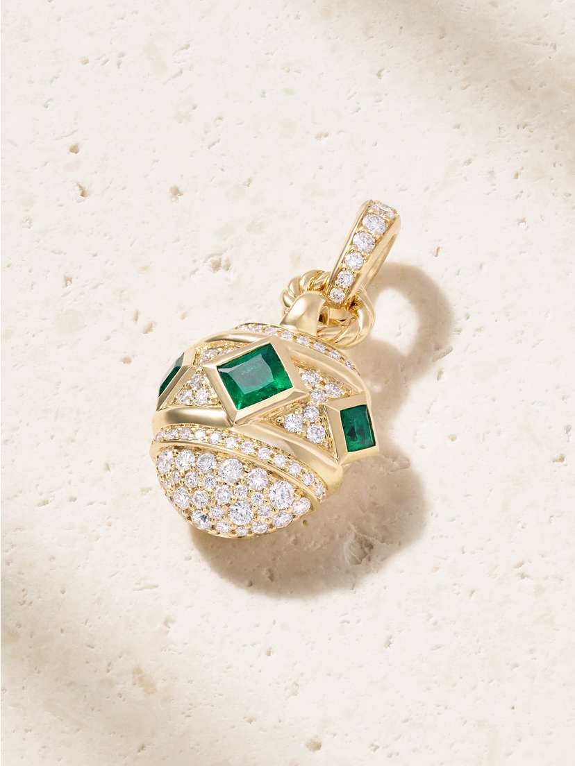 David Yurman 18-karat Gold, Diamond And Emerald Pendant