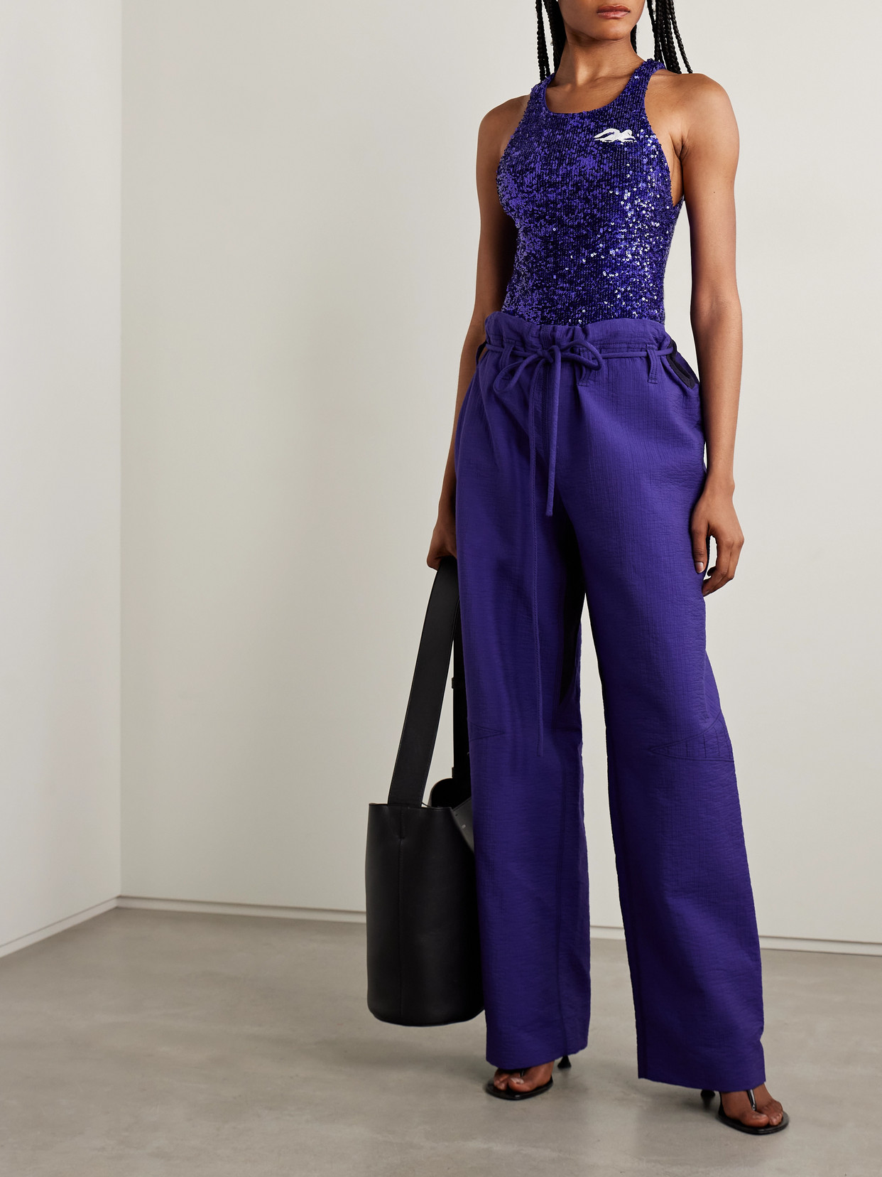 Tory Burch Embellished Stretch-jersey Bodysuit In Blue