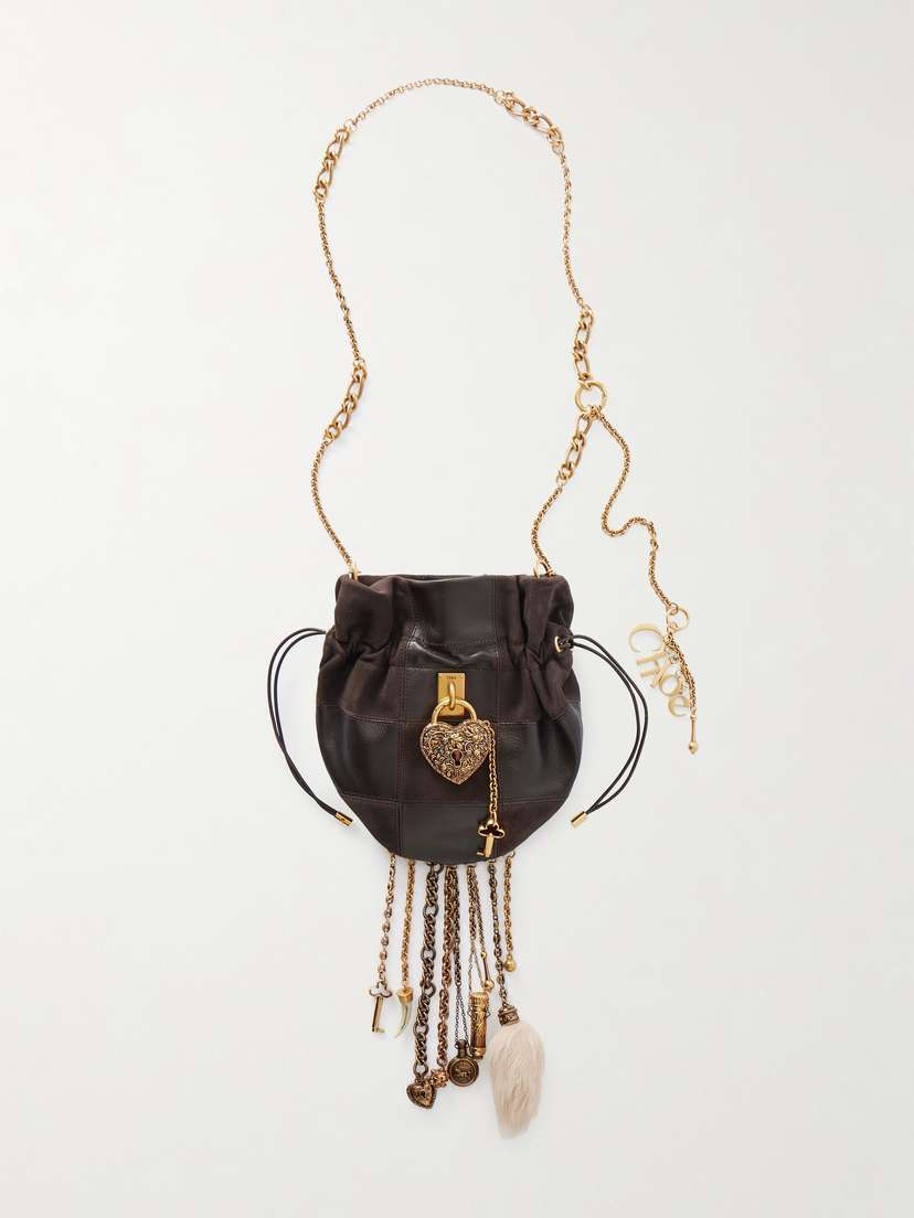 Chloé Château Treasures Embellished Patchwork Suede And Leather Shoulder Bag