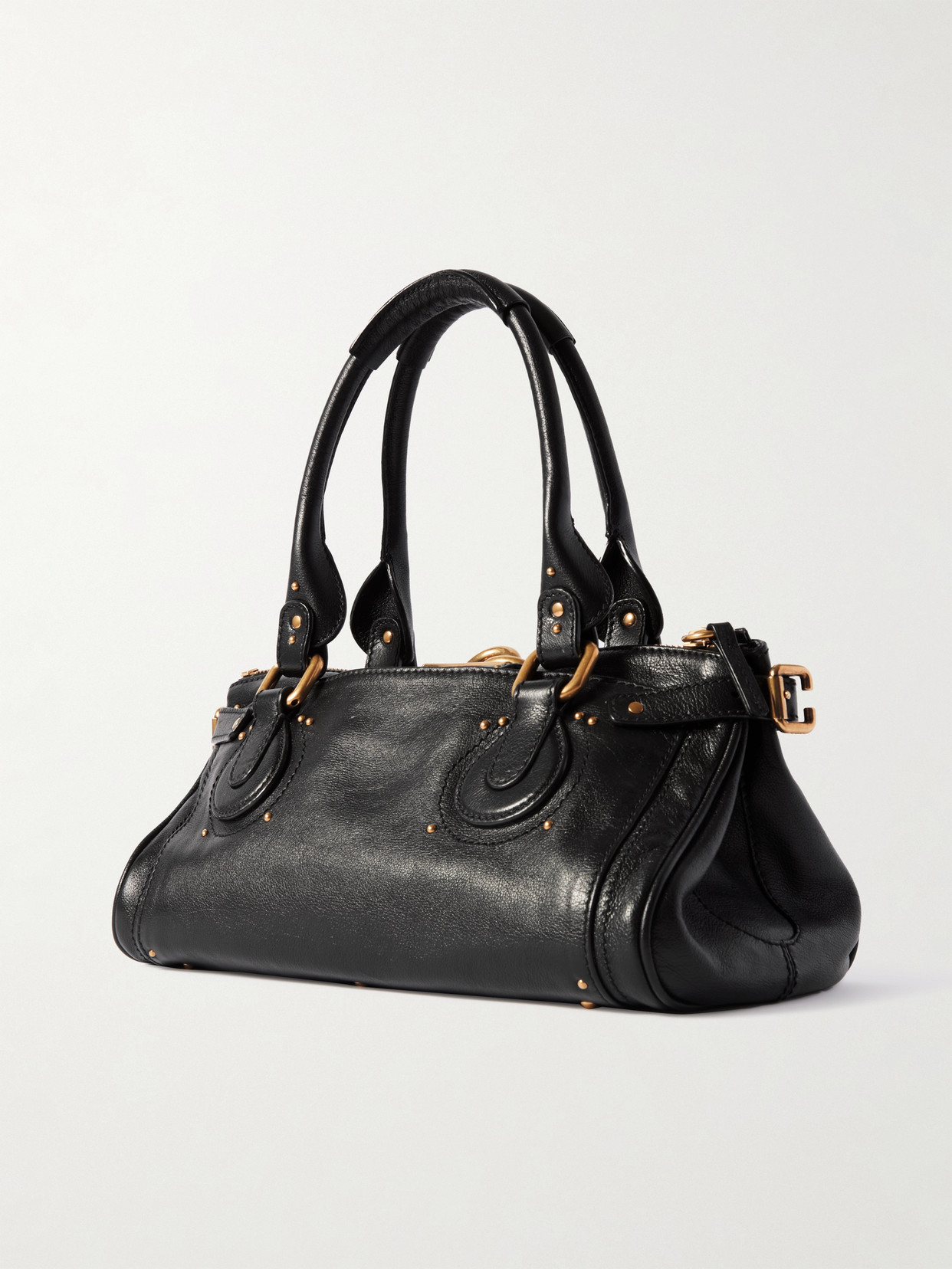 Chloé Structured Shoulder Bag With Padlock And Studs In Black