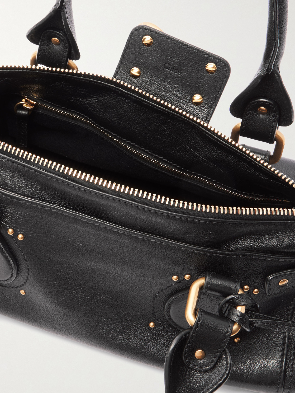 Chloé Structured Shoulder Bag With Padlock And Studs In Black