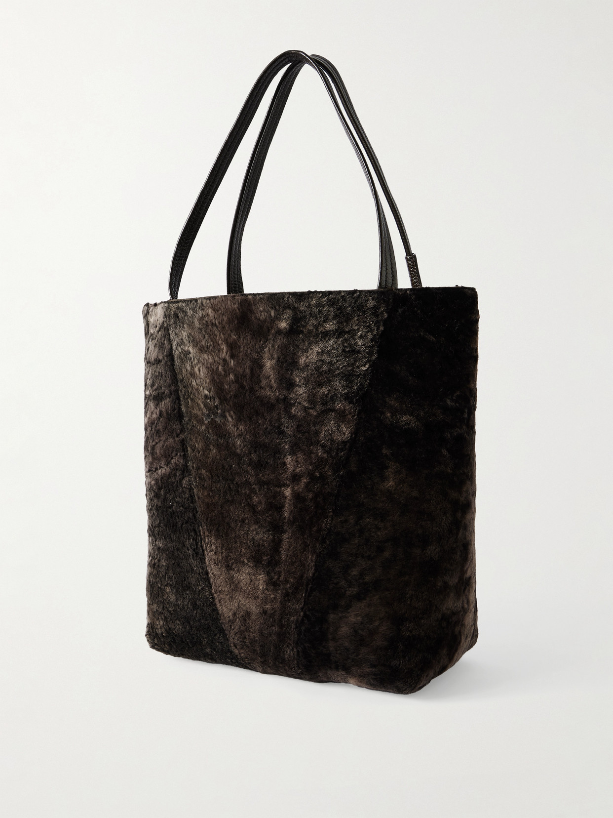 Chloé Spin Leather-trimmed Embellished Shearling Tote In Brown