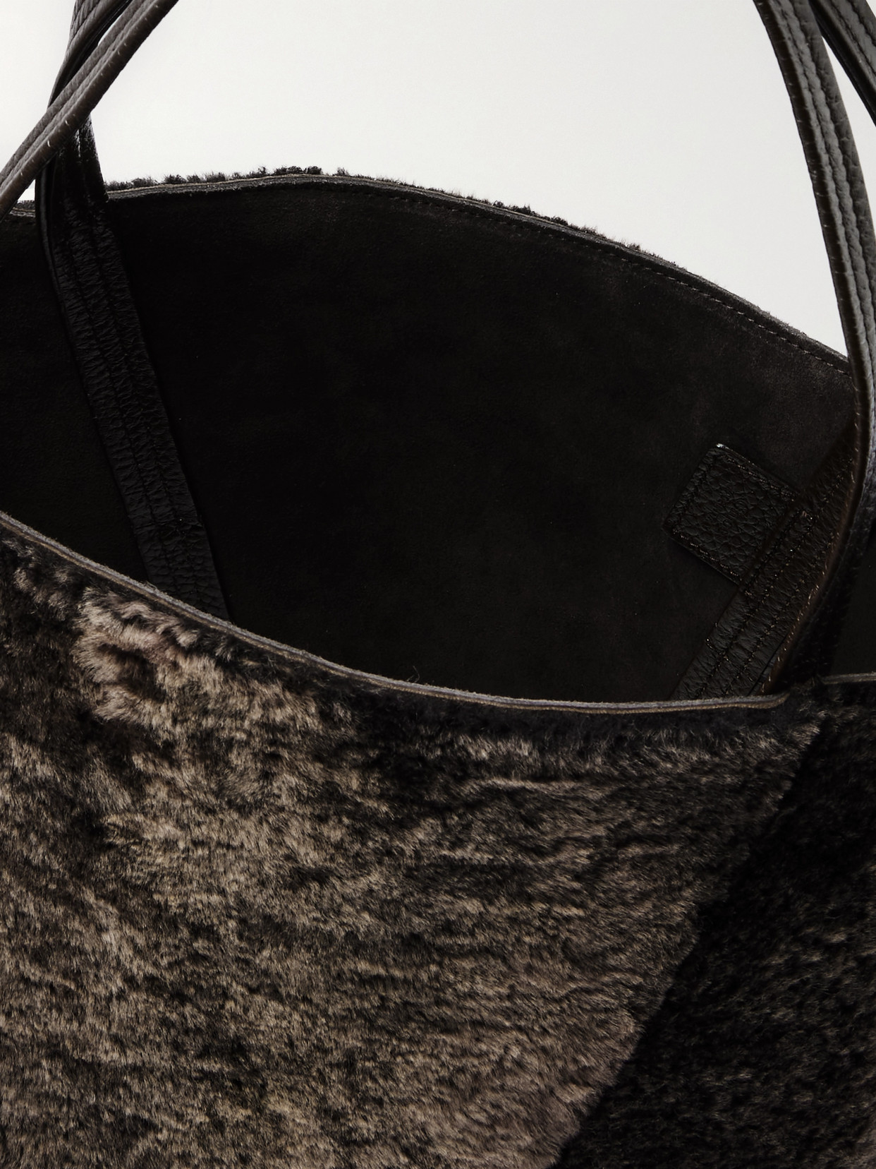 Chloé Spin Leather-trimmed Embellished Shearling Tote In Brown