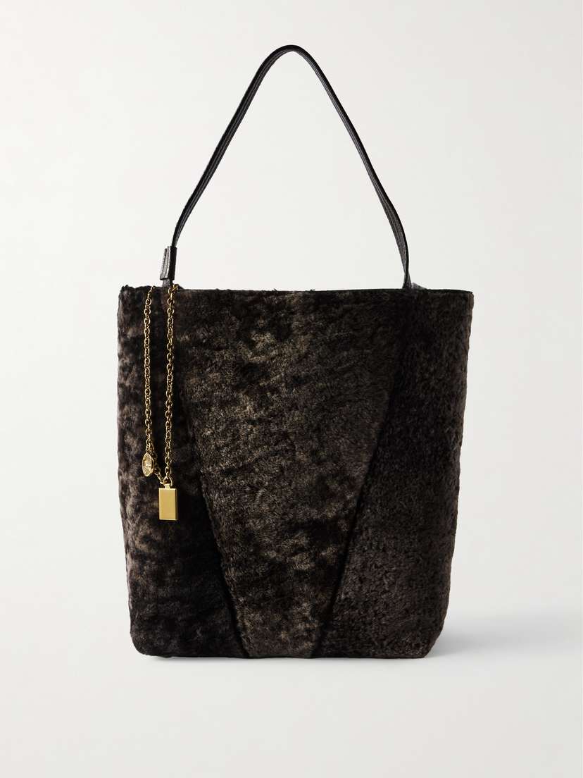 Chloé Spin Leather-trimmed Embellished Shearling Tote