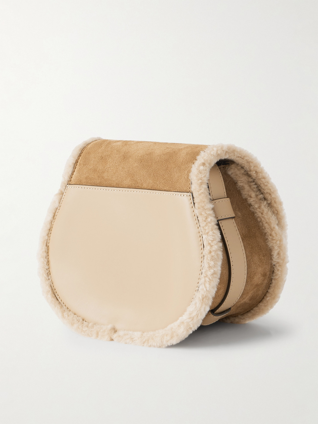 Chloé Marcie Shearling And Leather-trimmed Suede Shoulder Bag In Neutral