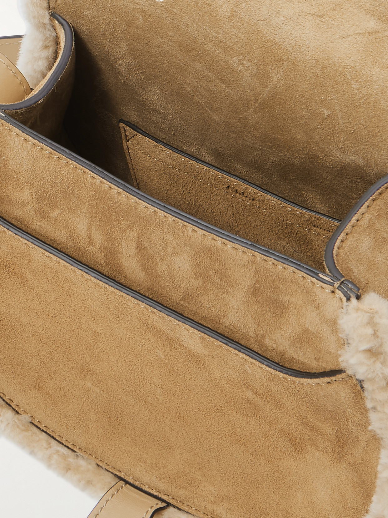 Chloé Marcie Shearling And Leather-trimmed Suede Shoulder Bag In Neutral