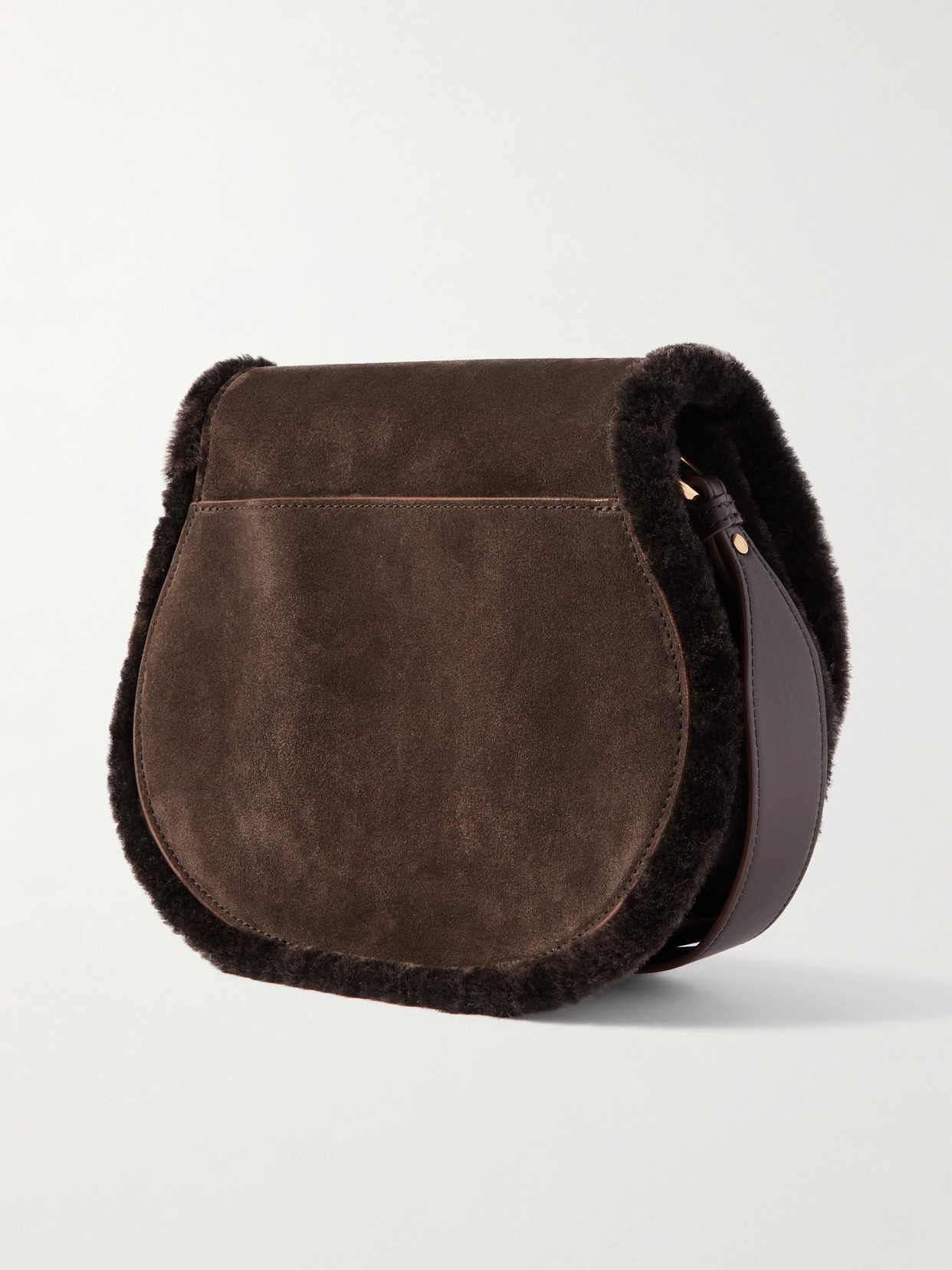 Chloé Marcie Leather-trimmed Suede And Shearling Shoulder Bag In Brown