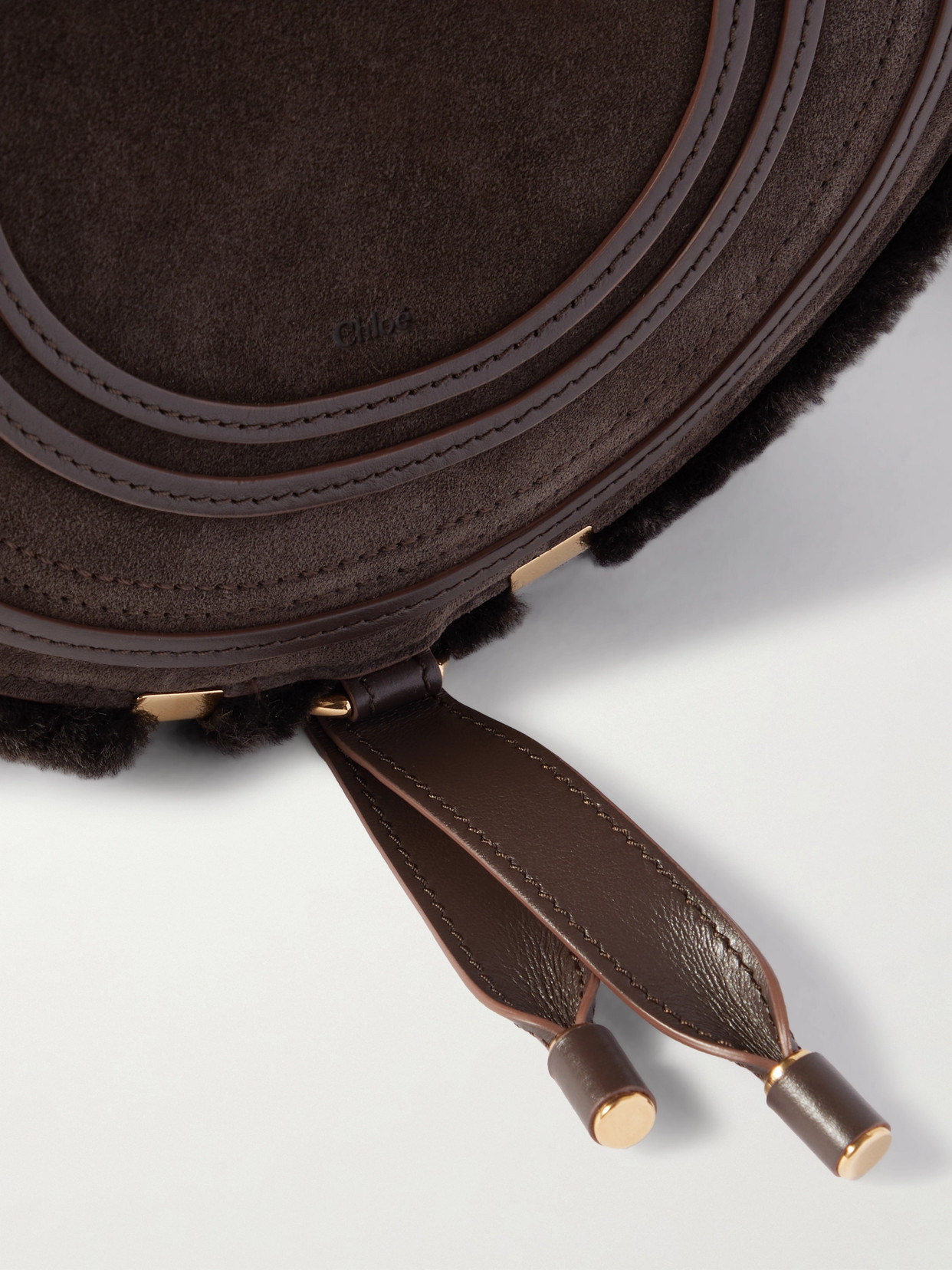 Chloé Marcie Leather-trimmed Suede And Shearling Shoulder Bag In Brown