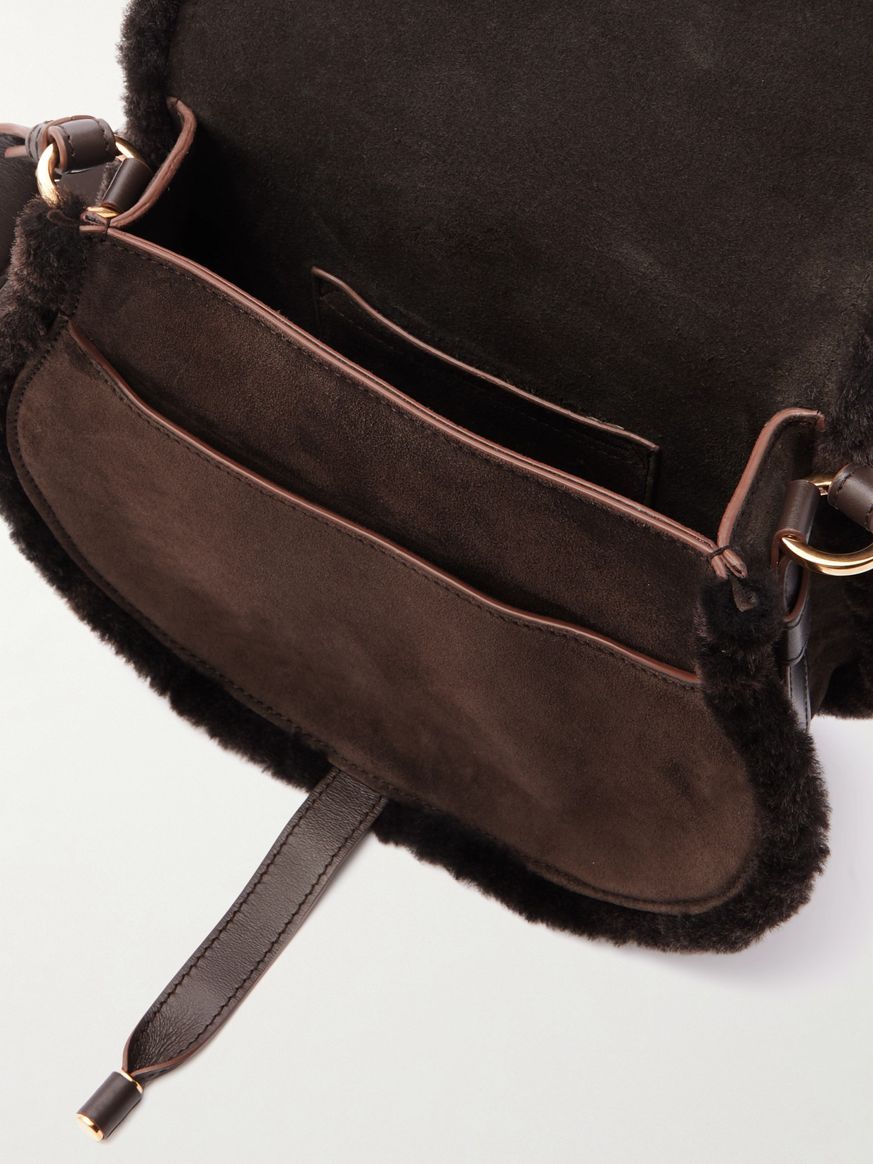 Chloé Marcie Leather-trimmed Suede And Shearling Shoulder Bag In Brown