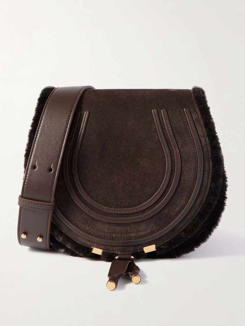 Chloé Marcie Leather-trimmed Suede And Shearling Shoulder Bag