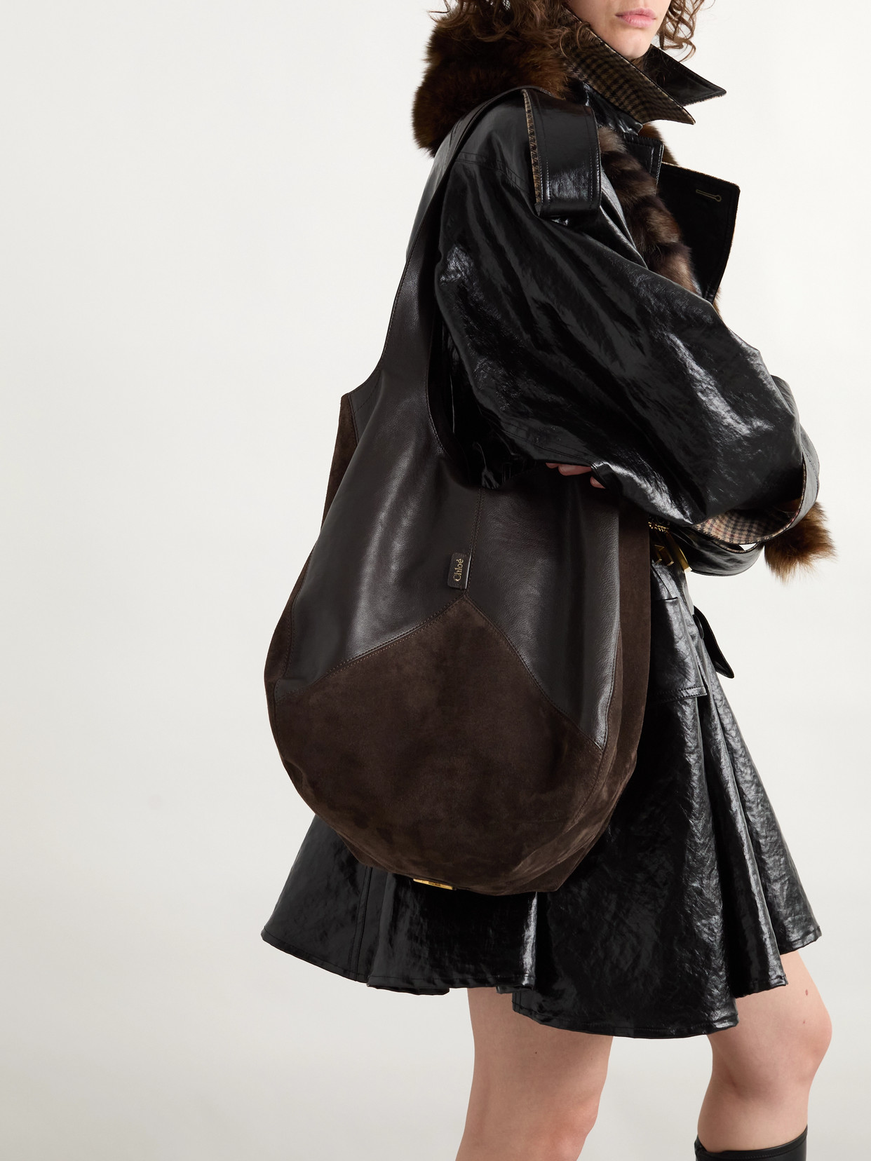 Chloé Balloon Leather And Suede Tote In Brown