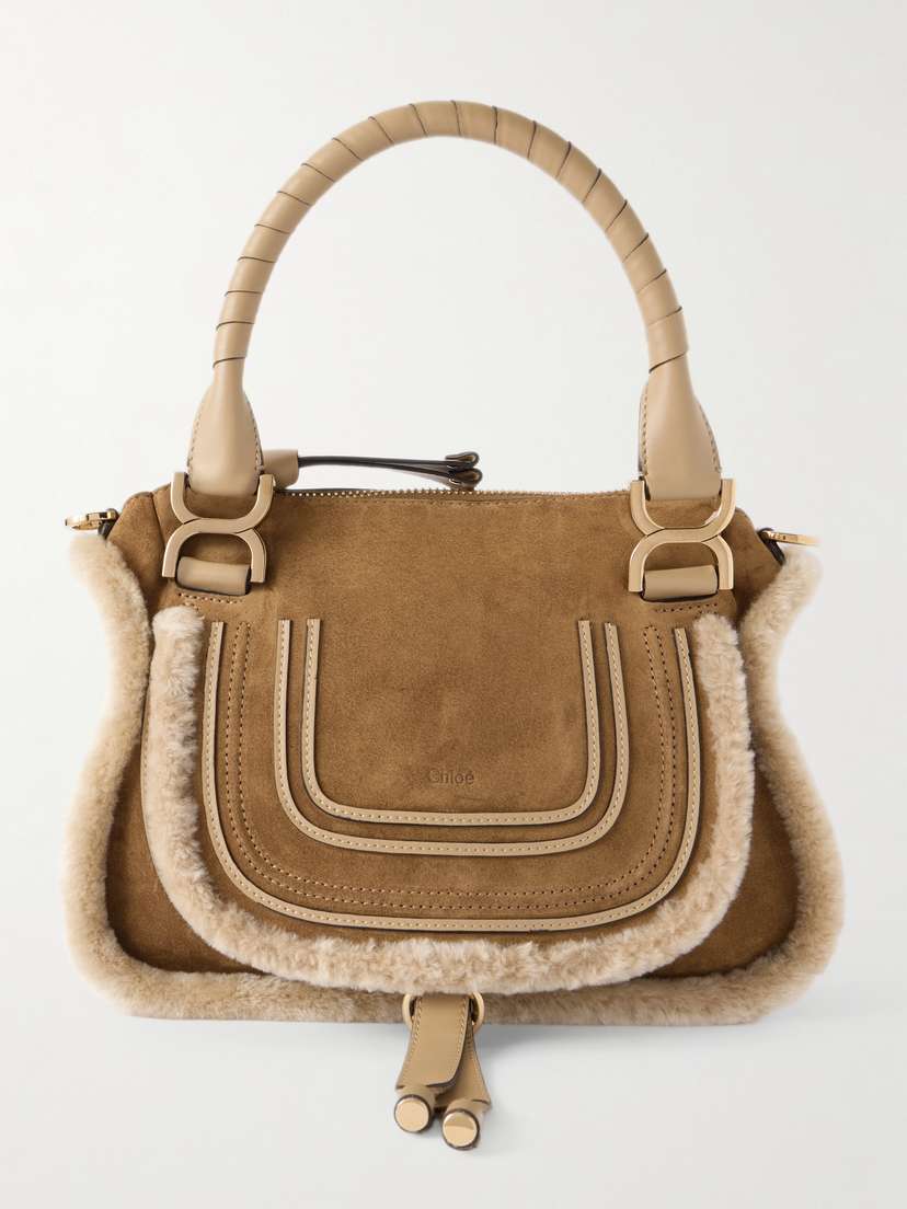 Chloé Marcie Small Leather And Shearling-trimmed Suede Shoulder Bag