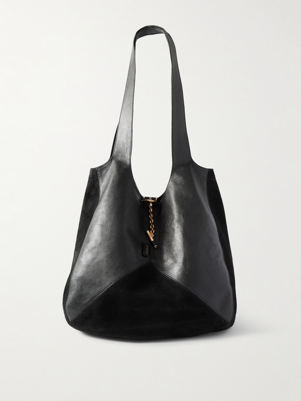 Chloé Balloon Paneled Leather And Suede Tote In Black