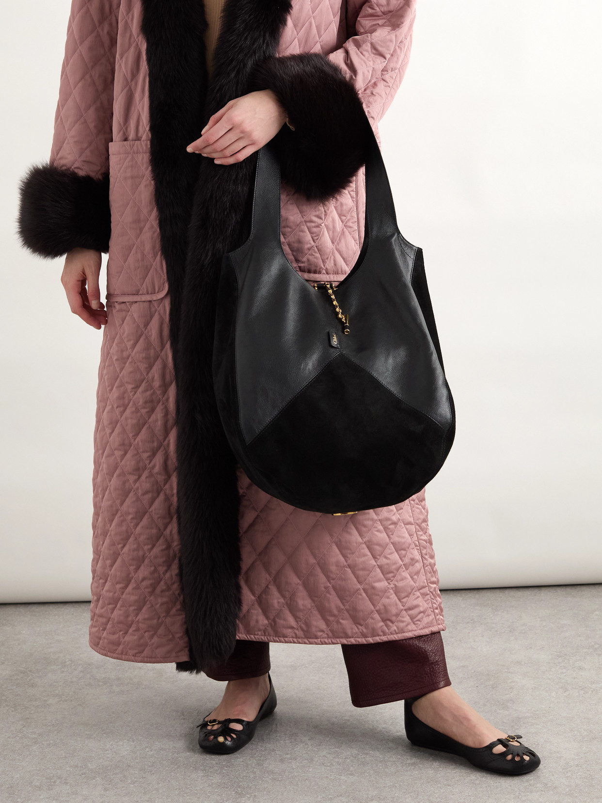 Chloé Womens Kohl Brown Patchwork Balloon Leather Shoulder Bag In Black