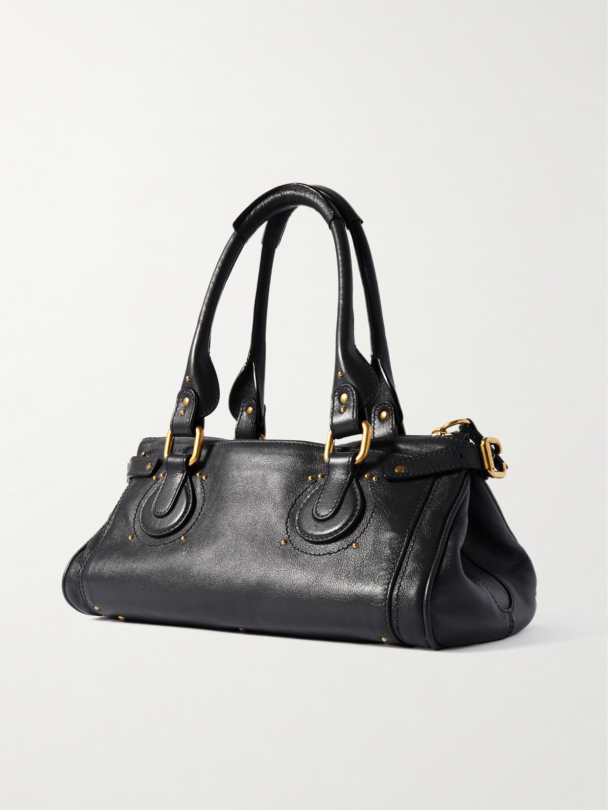 Chloé Structured Shoulder Bag With Padlock And Studs In Black