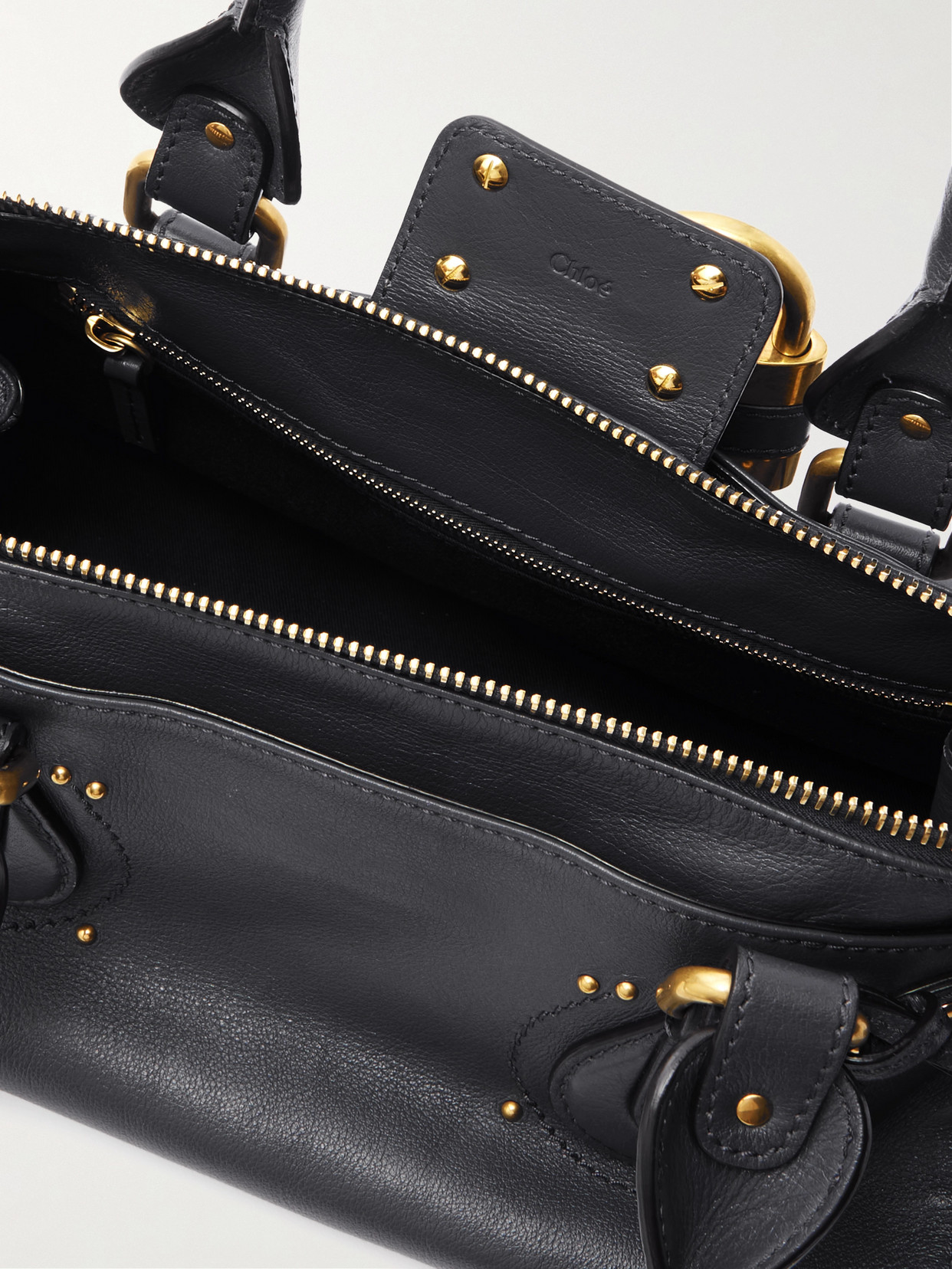 Chloé Structured Shoulder Bag With Padlock And Studs In Black