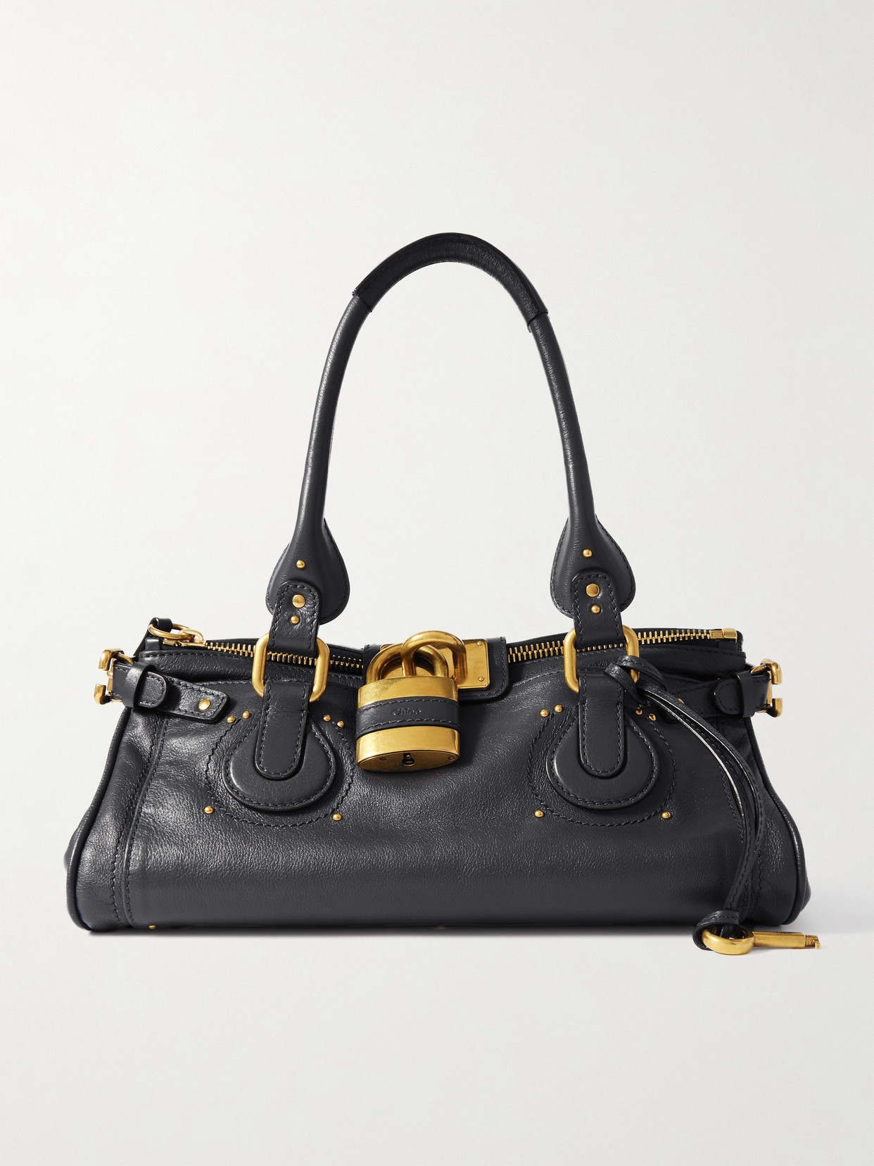 Chloé Structured Shoulder Bag With Padlock And Studs In Black