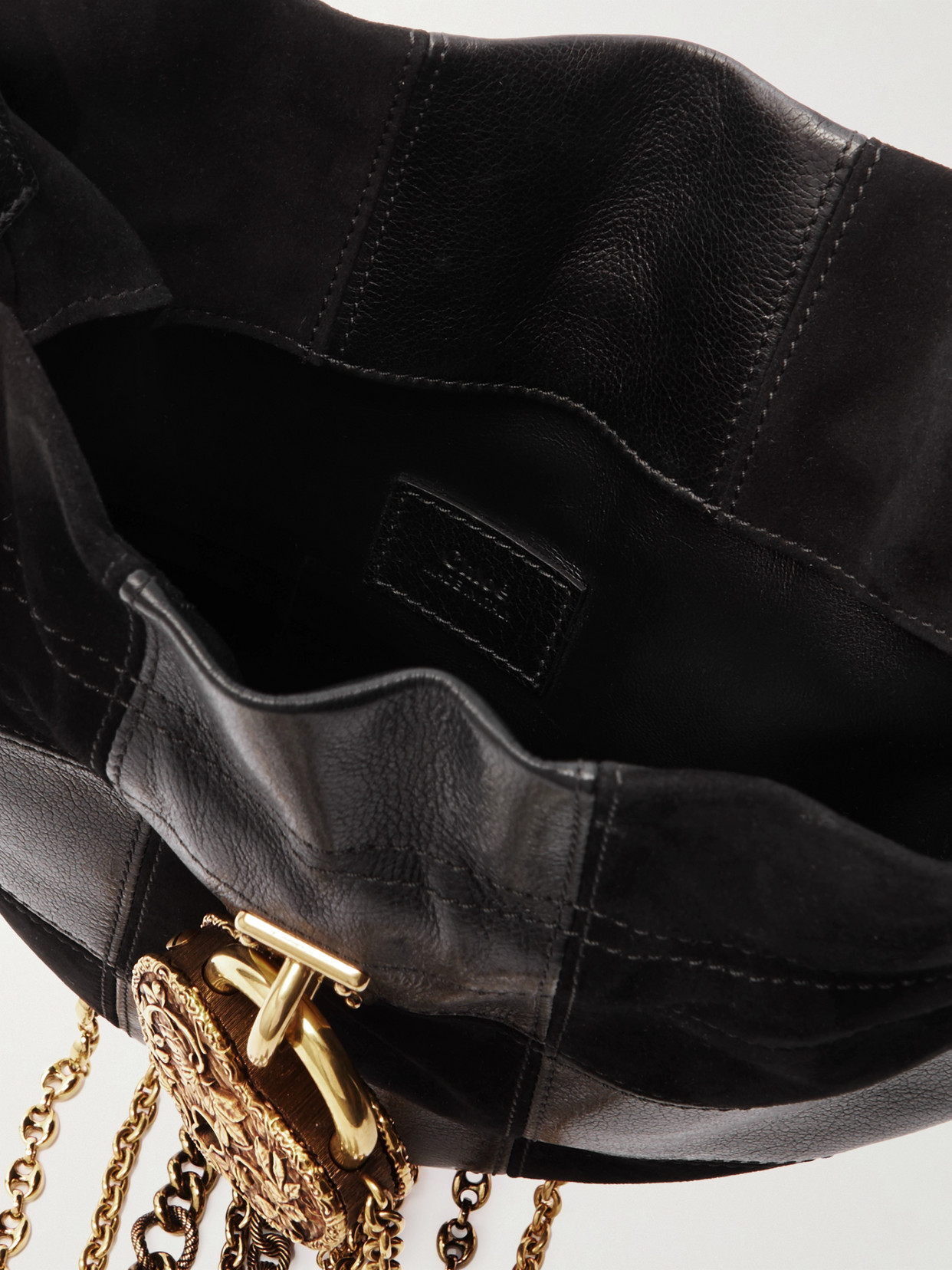 Chloé Château Treasures Embellished Patchwork Suede And Leather Shoulder Bag In Black