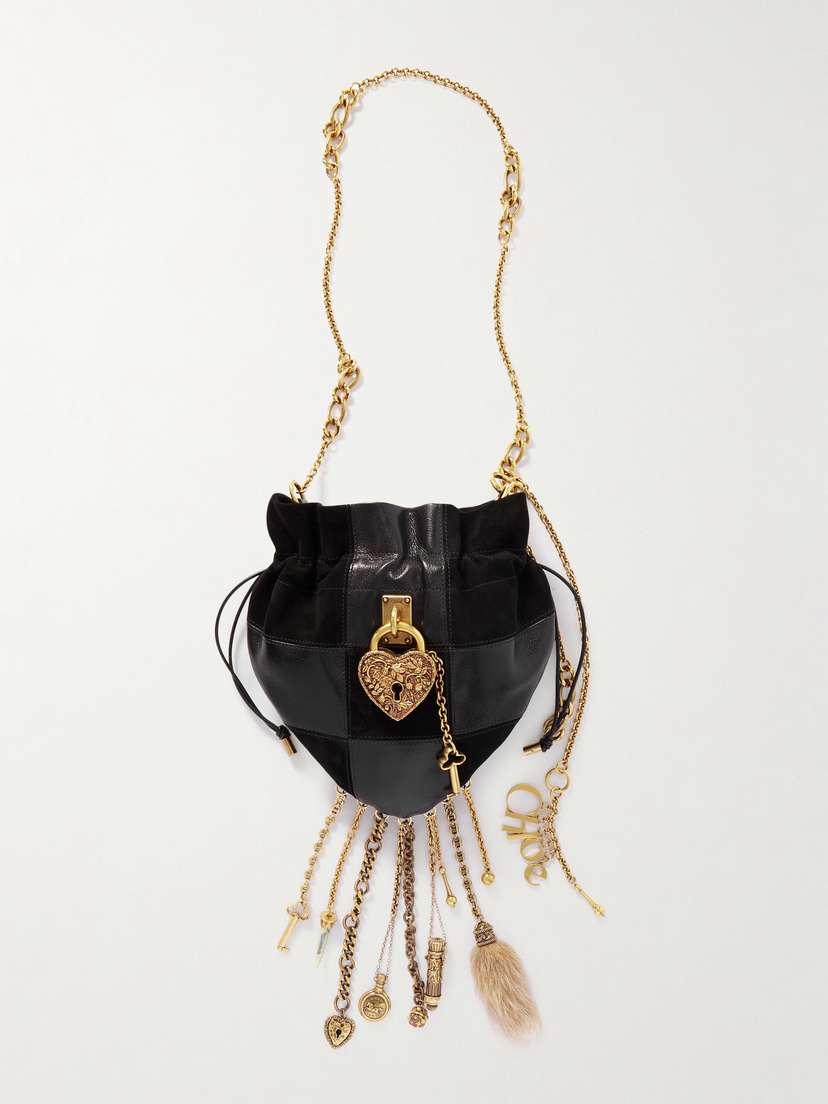 Chloé Château Treasures Embellished Patchwork Suede And Leather Shoulder Bag