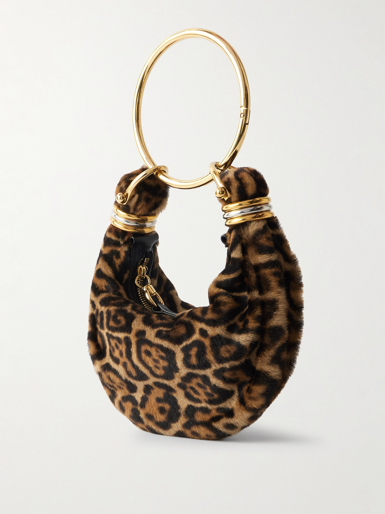 Chloé Mini Bracelet Leopard Print Genuine Shearling Hobo Bag In Multi