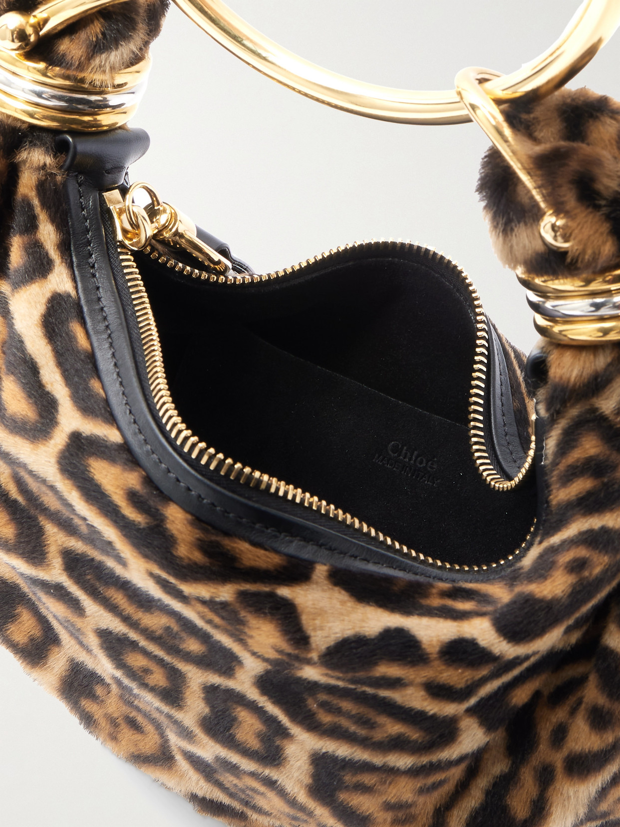 Chloé Mini Bracelet Leopard Print Genuine Shearling Hobo Bag In Multi