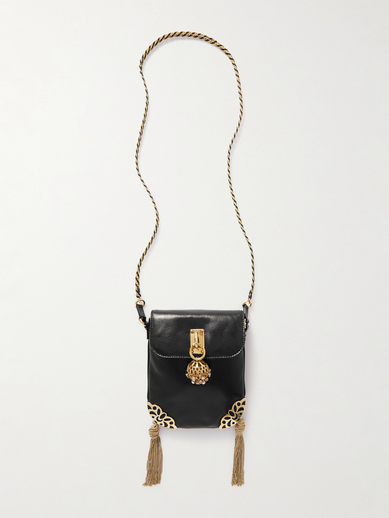Chloé Château Treasures Embellished Textured-leather Shoulder Bag In Black