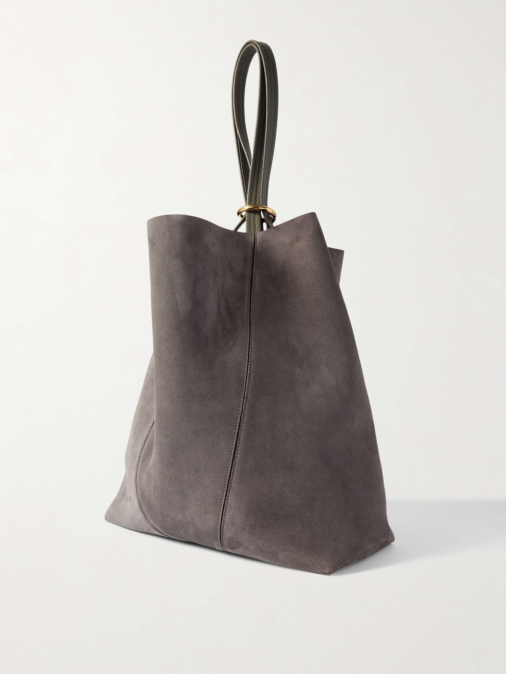 Spin embellished leather-trimmed suede tote - gray - One Size