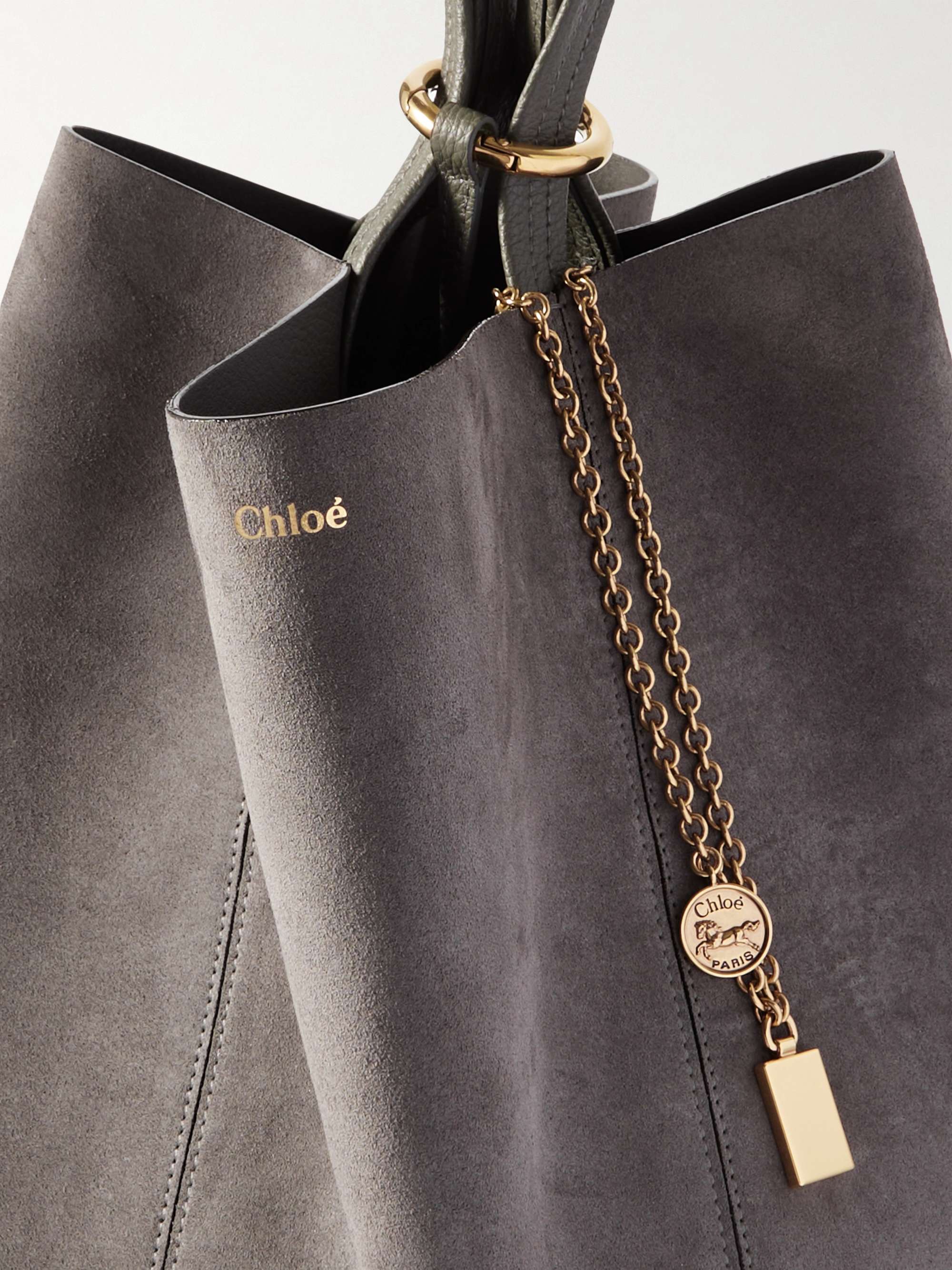 Spin embellished leather-trimmed suede tote - gray - One Size