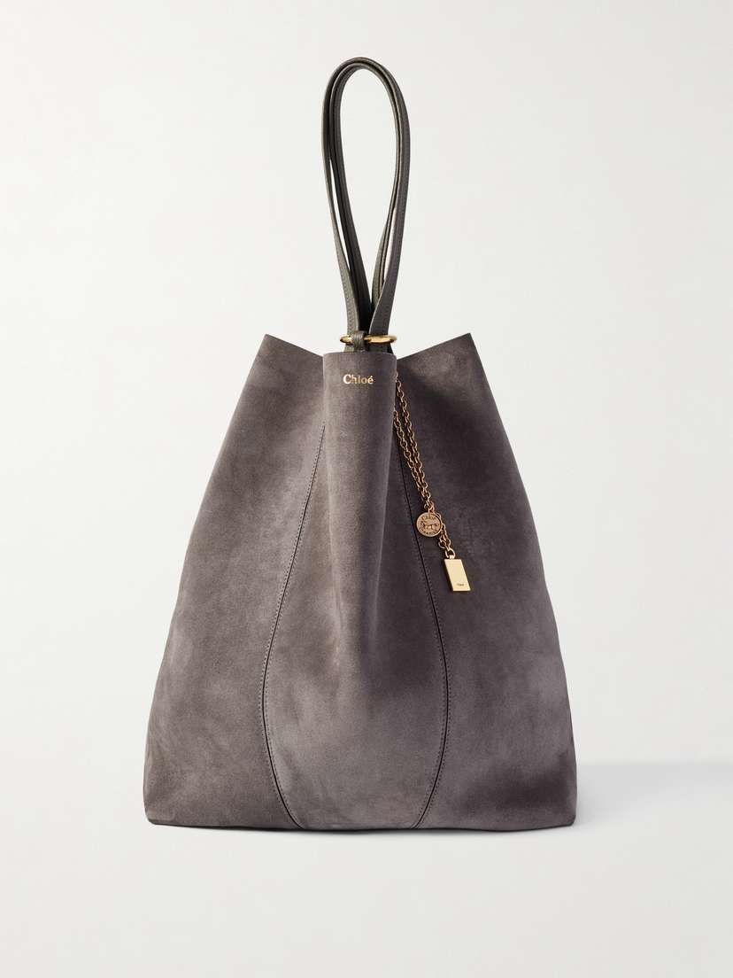 Chloé Spin Embellished Leather-trimmed Suede Tote