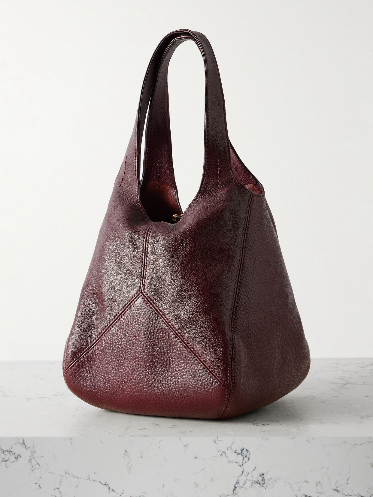 Chloé Balloon Paneled Textured-leather Tote In Burgundy