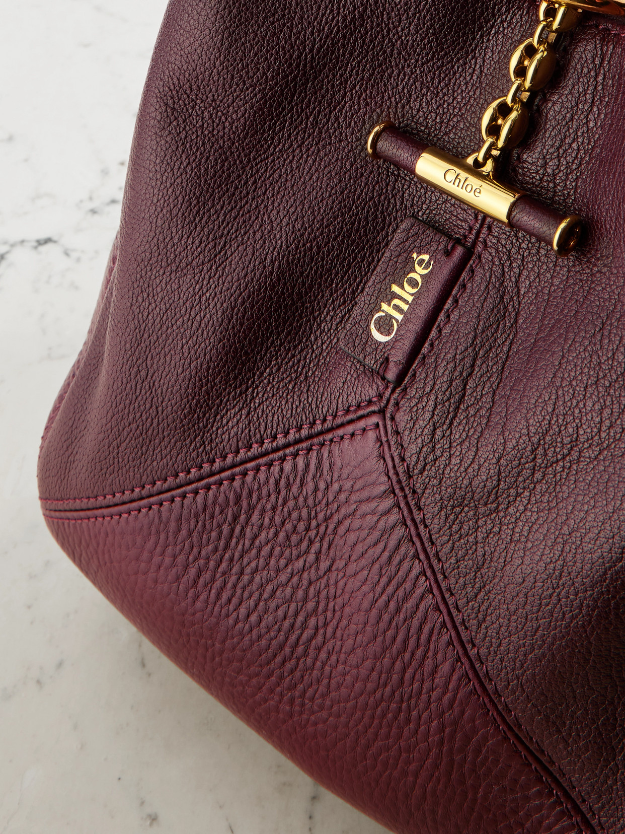 Chloé Balloon Paneled Textured-leather Tote In Burgundy