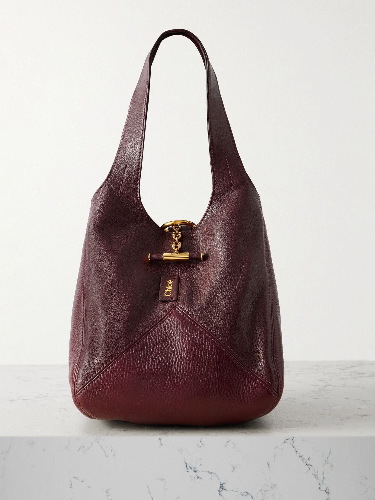 Chloé Balloon Paneled Textured-leather Tote In Burgundy