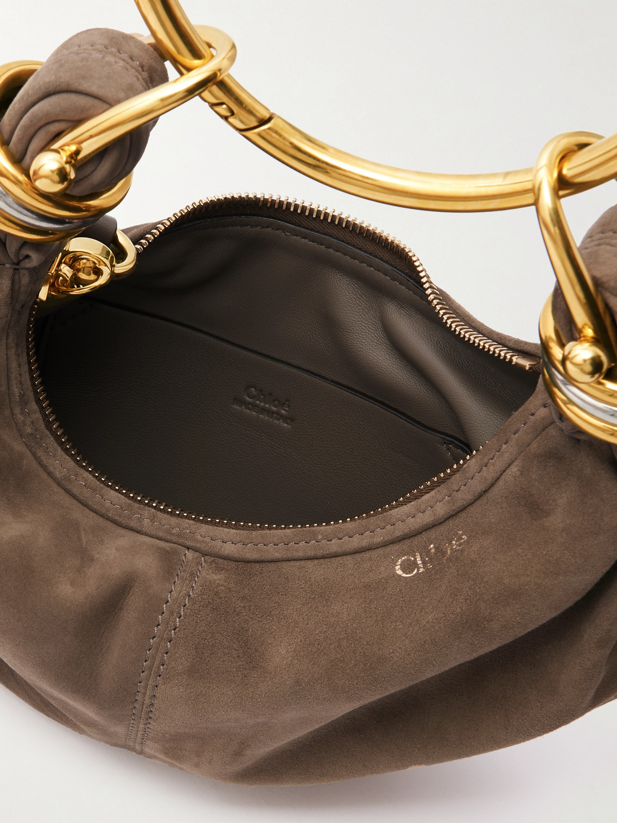 Chloé Bracelet Small Leather-trimmed Suede Tote In Gray