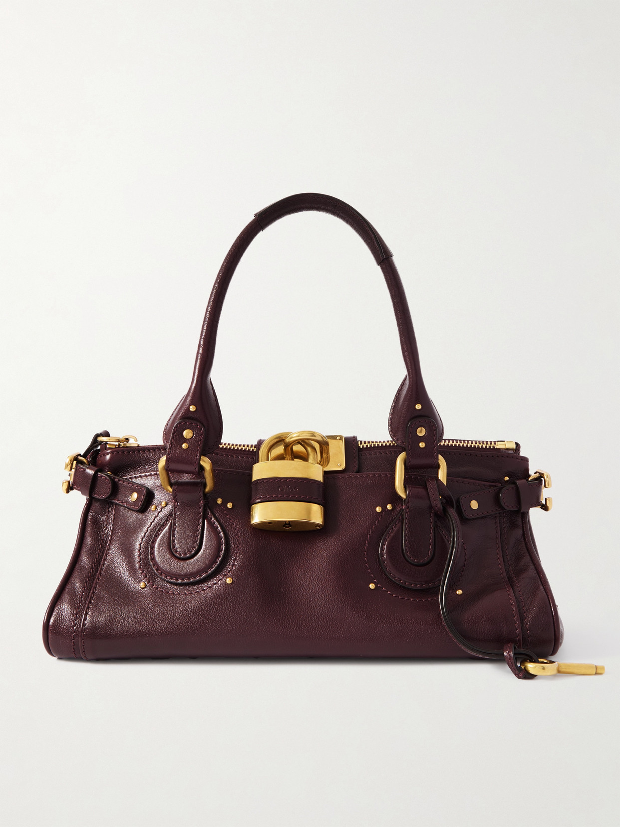 Chloé Paddington Embellished Leather Tote In Burgundy