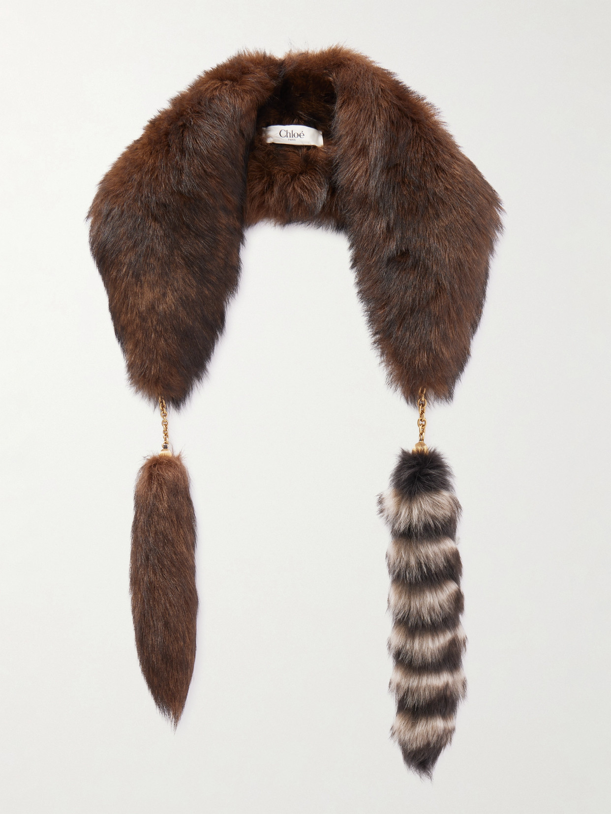 Chloé Embellished Shearling Scarf In Brown