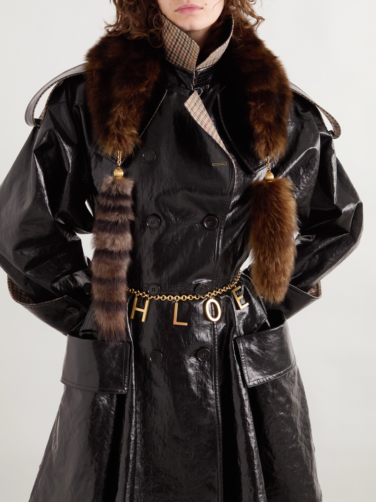 Chloé Embellished Shearling Scarf In Brown