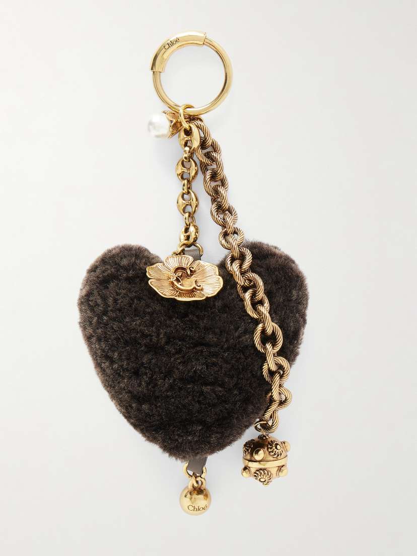 Chloé Shearling And Gold-tone Bag Charm