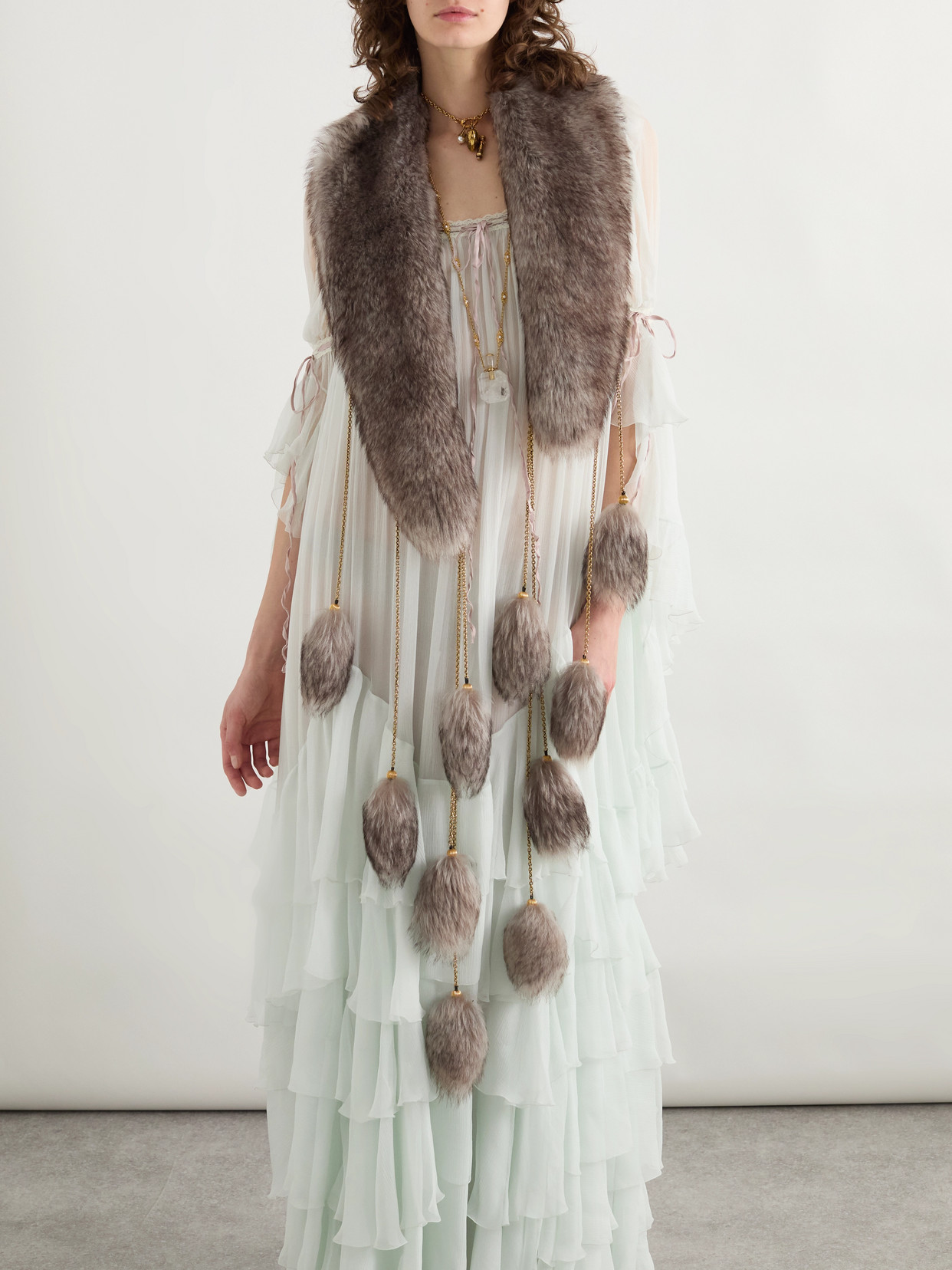 Chloé Embellished Shearling Scarf In Brown